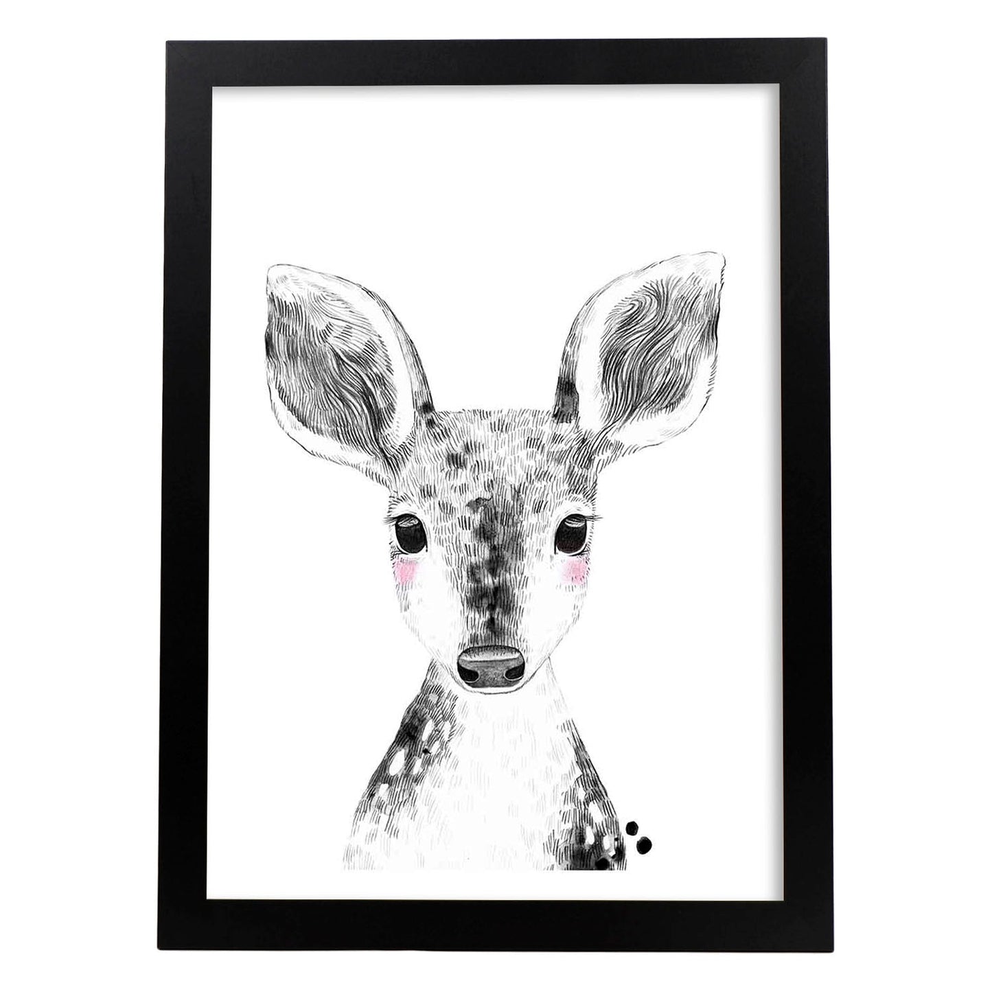 Lámina infantil Ciervo bebe blanco y negro poster animales infantiles-Artwork-Nacnic-A3-Marco Negro-Nacnic Estudio SL