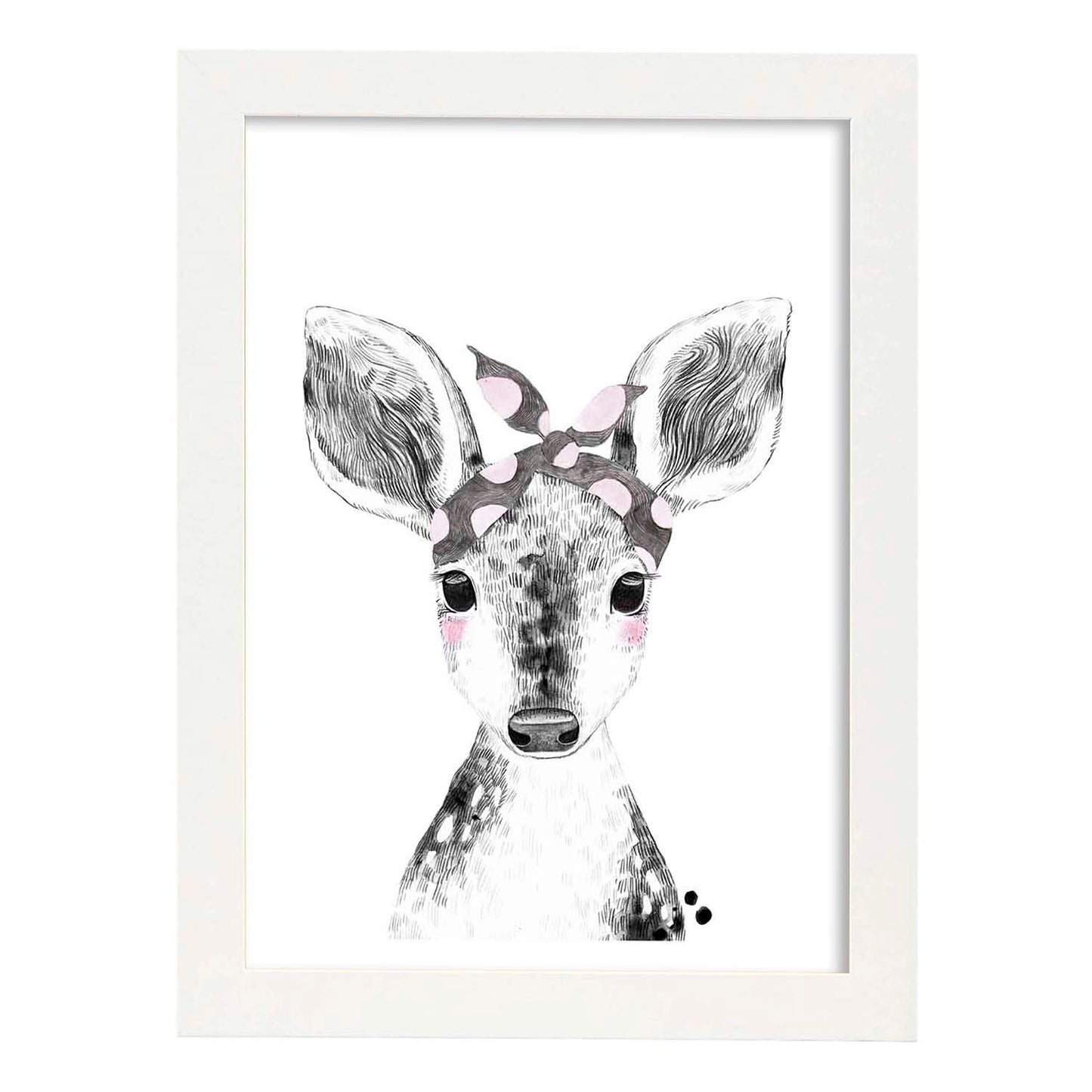 Lámina infantil Ciervo bebe con pañuelo en la cabeza poster animales infantiles-Artwork-Nacnic-A3-Marco Blanco-Nacnic Estudio SL