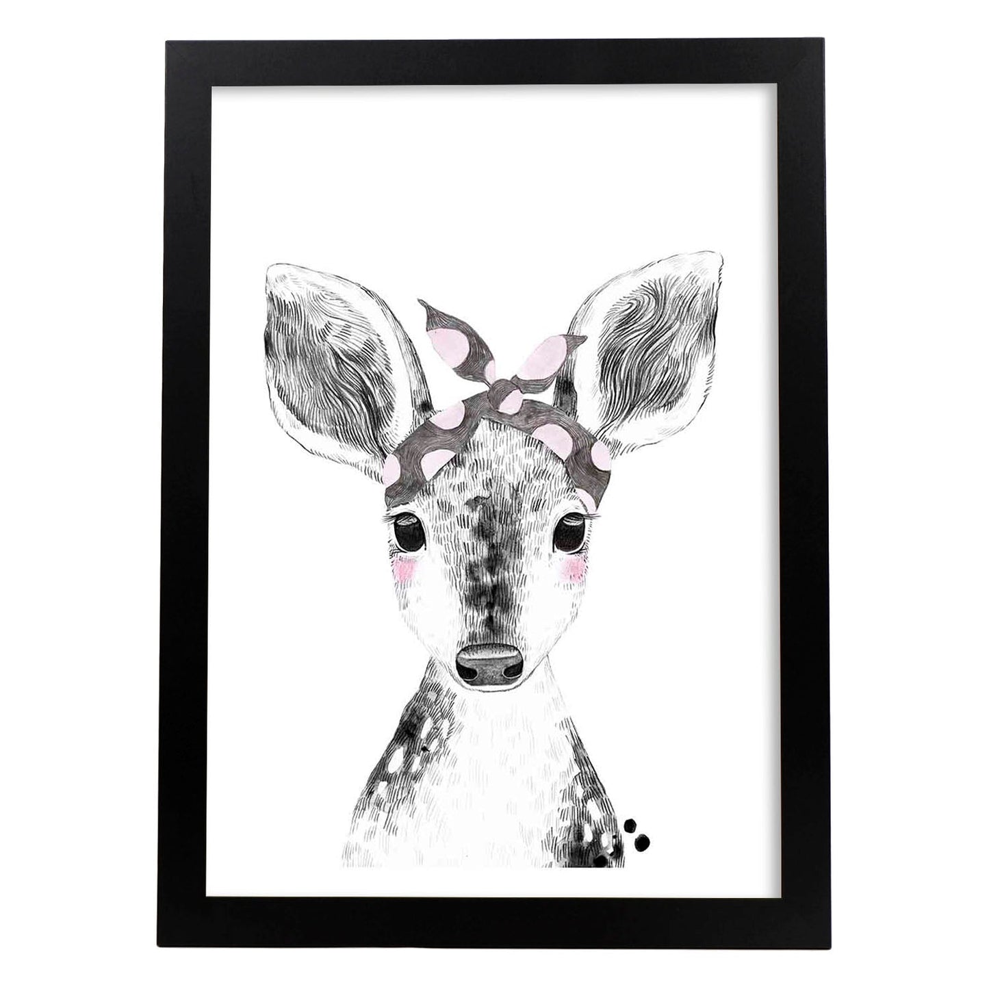 Lámina infantil Ciervo bebe con pañuelo en la cabeza poster animales infantiles-Artwork-Nacnic-A4-Marco Negro-Nacnic Estudio SL