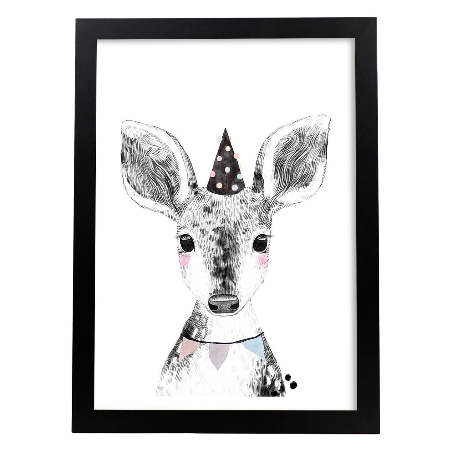 Lámina infantil Ciervo bebe de fiesta poster animales infantiles-Artwork-Nacnic-A3-Marco Negro-Nacnic Estudio SL