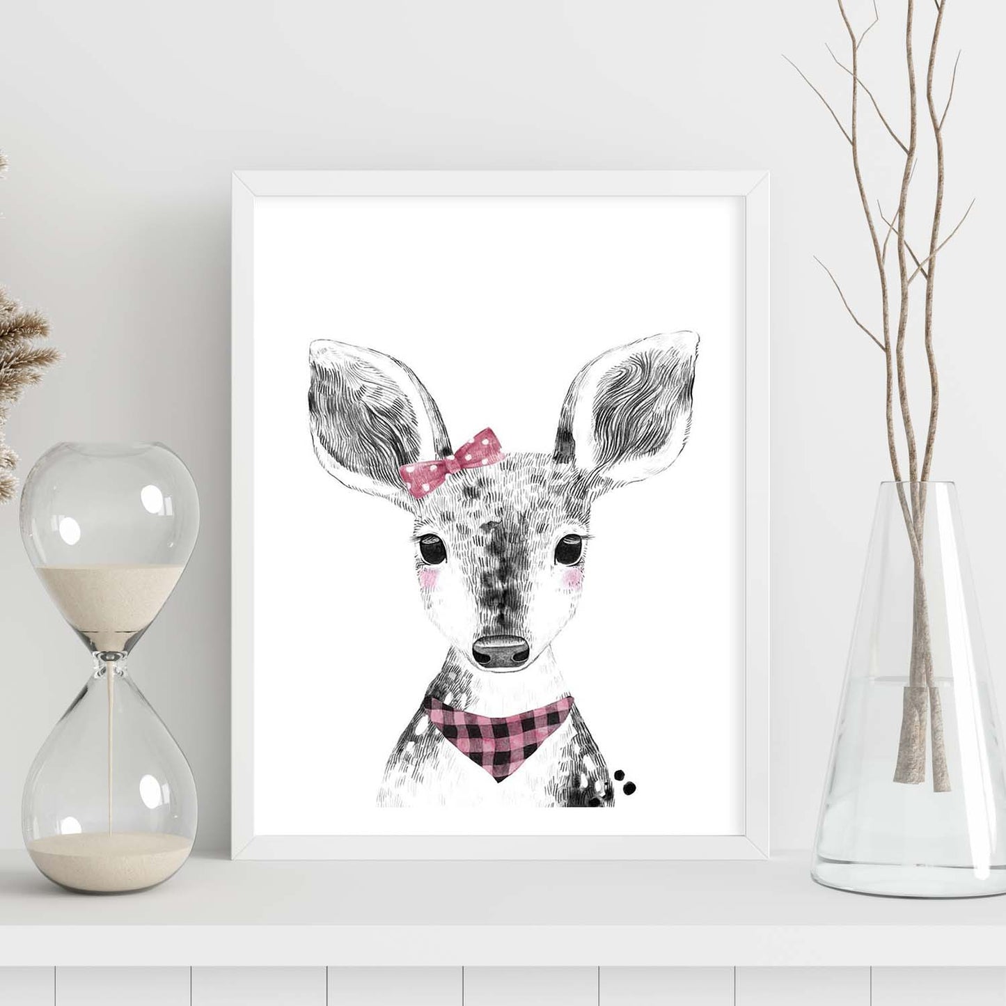 Lámina infantil Ciervo bebe pañuelo y lazo rosa poster animales infantiles-Artwork-Nacnic-Nacnic Estudio SL