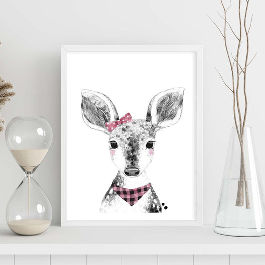 Lámina infantil Ciervo bebe pañuelo y lazo rosa poster animales infantiles-Artwork-Nacnic-Nacnic Estudio SL