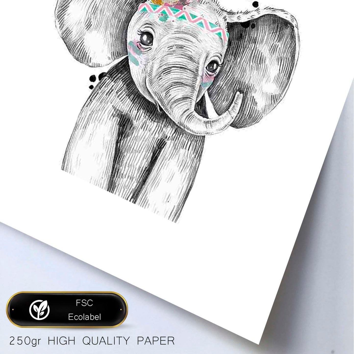 Lámina infantil Elefante infantil plumas en la cabeza Poster animales infantiles-Artwork-Nacnic-Nacnic Estudio SL