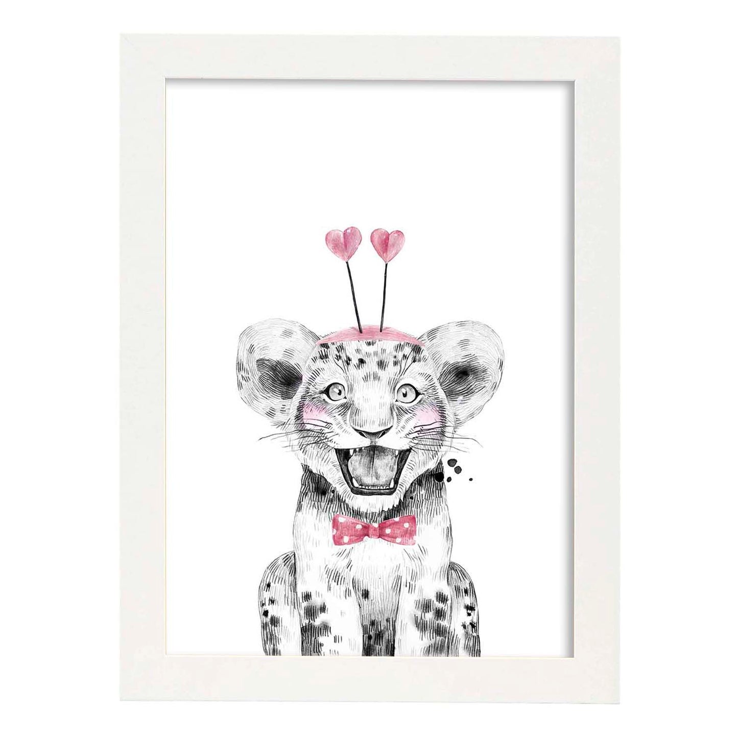 Lámina infantil Leon infantil con pajarita y sombrero poster animales infantiles-Artwork-Nacnic-A4-Marco Blanco-Nacnic Estudio SL
