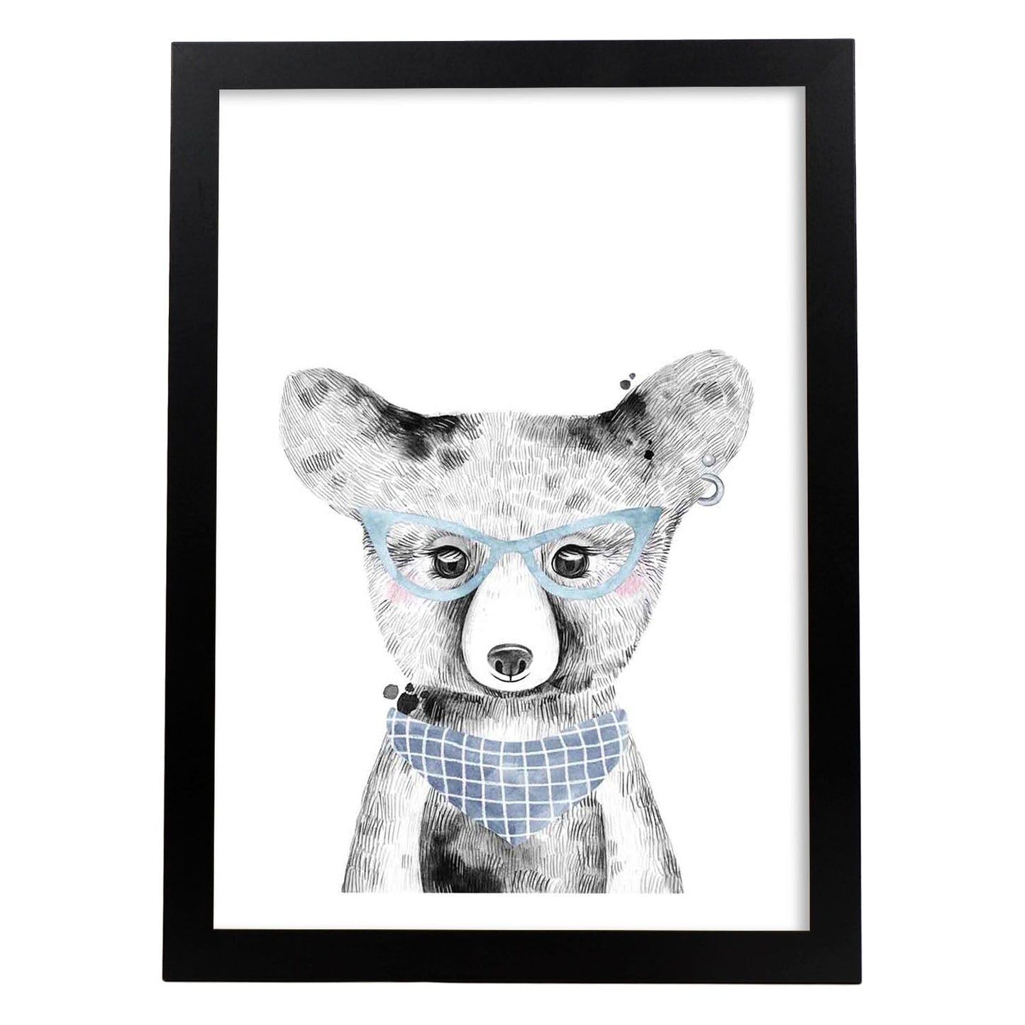 Lámina infantil Oso bebe con gafas azules y bandana Poster animales infantiles-Artwork-Nacnic-A3-Marco Negro-Nacnic Estudio SL