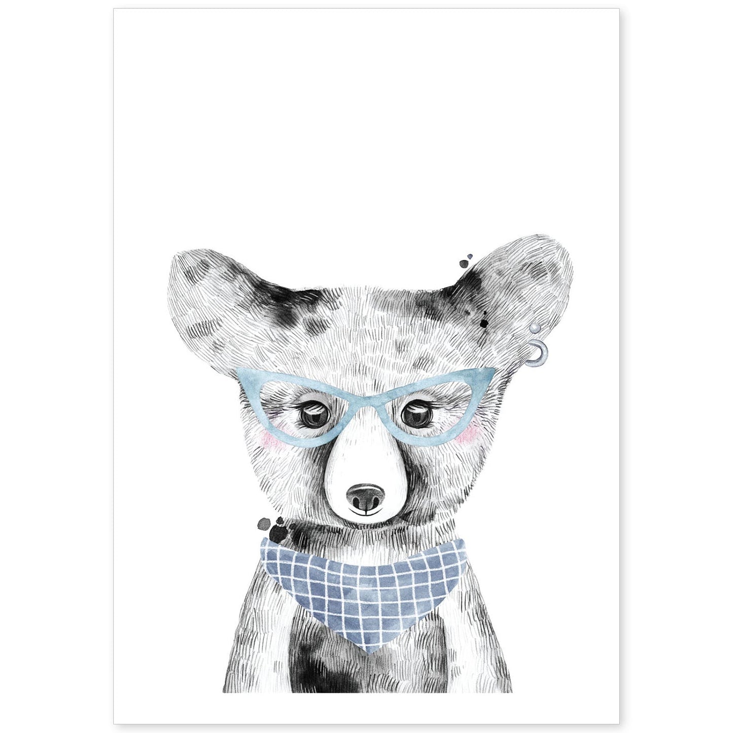 Lámina infantil Oso bebe con gafas azules y bandana Poster animales infantiles-Artwork-Nacnic-A4-Sin marco-Nacnic Estudio SL