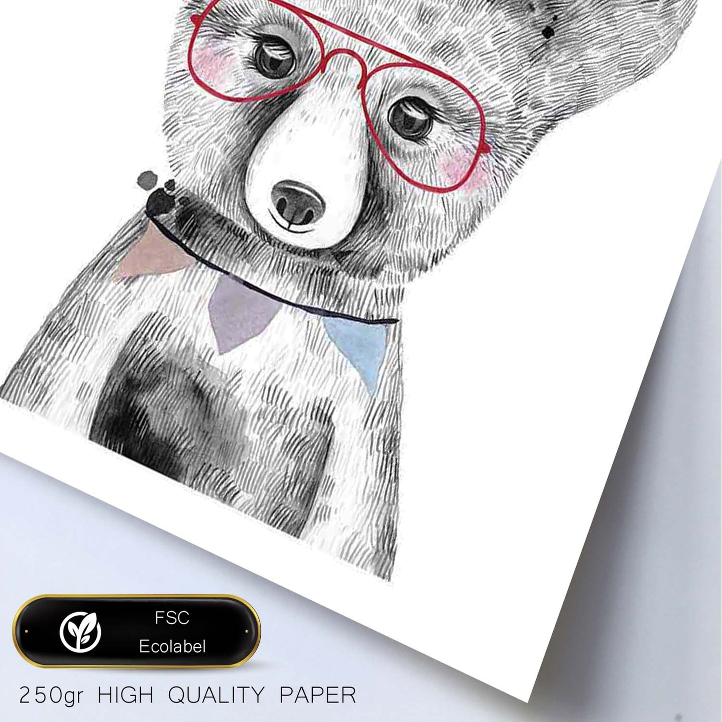 Lámina infantil Oso bebe con gafas rojas Poster animales infantiles-Artwork-Nacnic-Nacnic Estudio SL