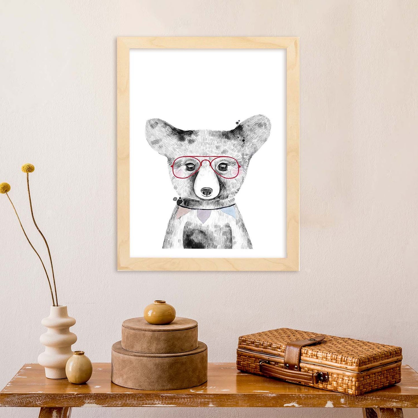 Lámina infantil Oso bebe con gafas rojas Poster animales infantiles-Artwork-Nacnic-Nacnic Estudio SL