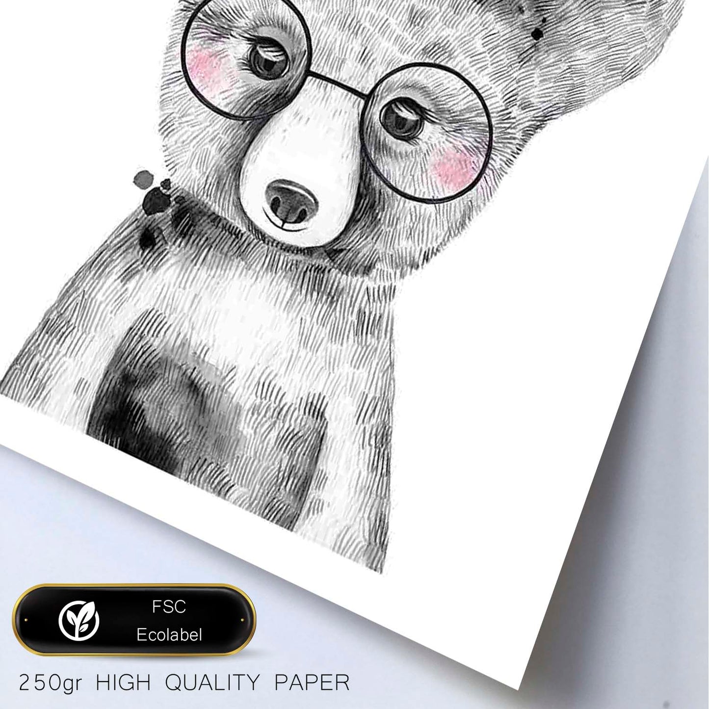 Lámina infantil Oso bebe con gafas y sombrero Poster animales infantiles-Artwork-Nacnic-Nacnic Estudio SL
