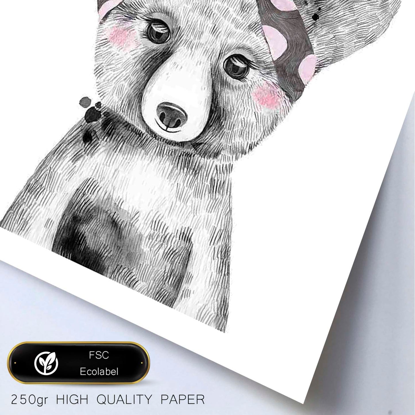 Lámina infantil Oso bebe con panuelo gris y rosa Poster animales infantiles-Artwork-Nacnic-Nacnic Estudio SL