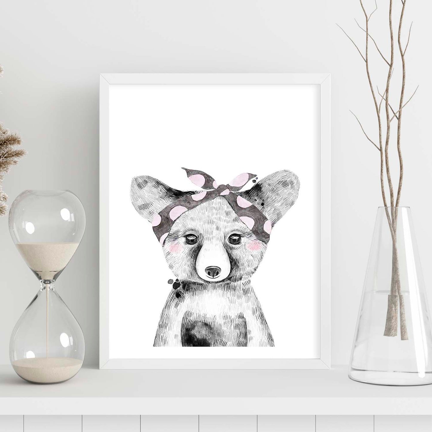Lámina infantil Oso bebe con panuelo gris y rosa Poster animales infantiles-Artwork-Nacnic-Nacnic Estudio SL
