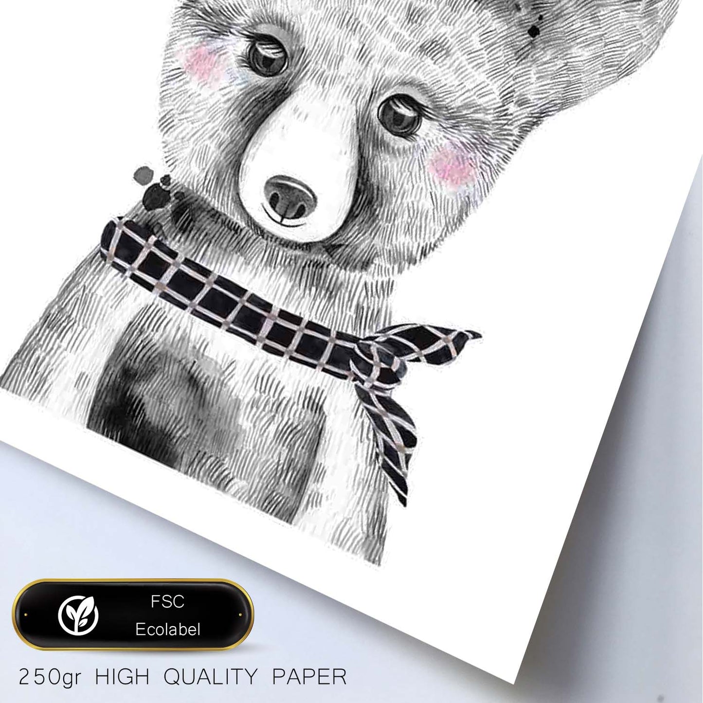 Lámina infantil Oso bebe con sombrero y pañuelo Poster animales infantiles-Artwork-Nacnic-Nacnic Estudio SL