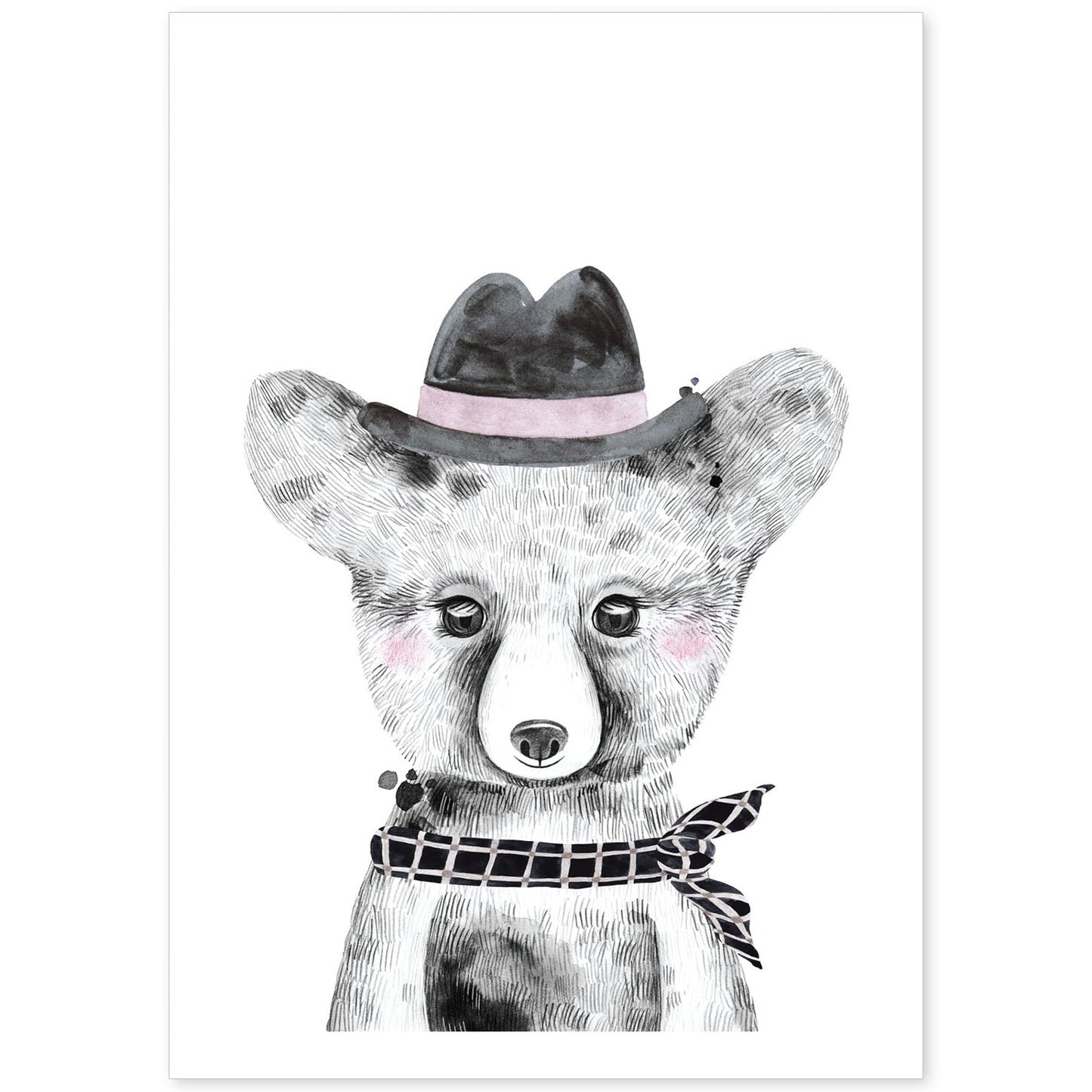 Lámina infantil Oso bebe con sombrero y pañuelo Poster animales infantiles-Artwork-Nacnic-A4-Sin marco-Nacnic Estudio SL