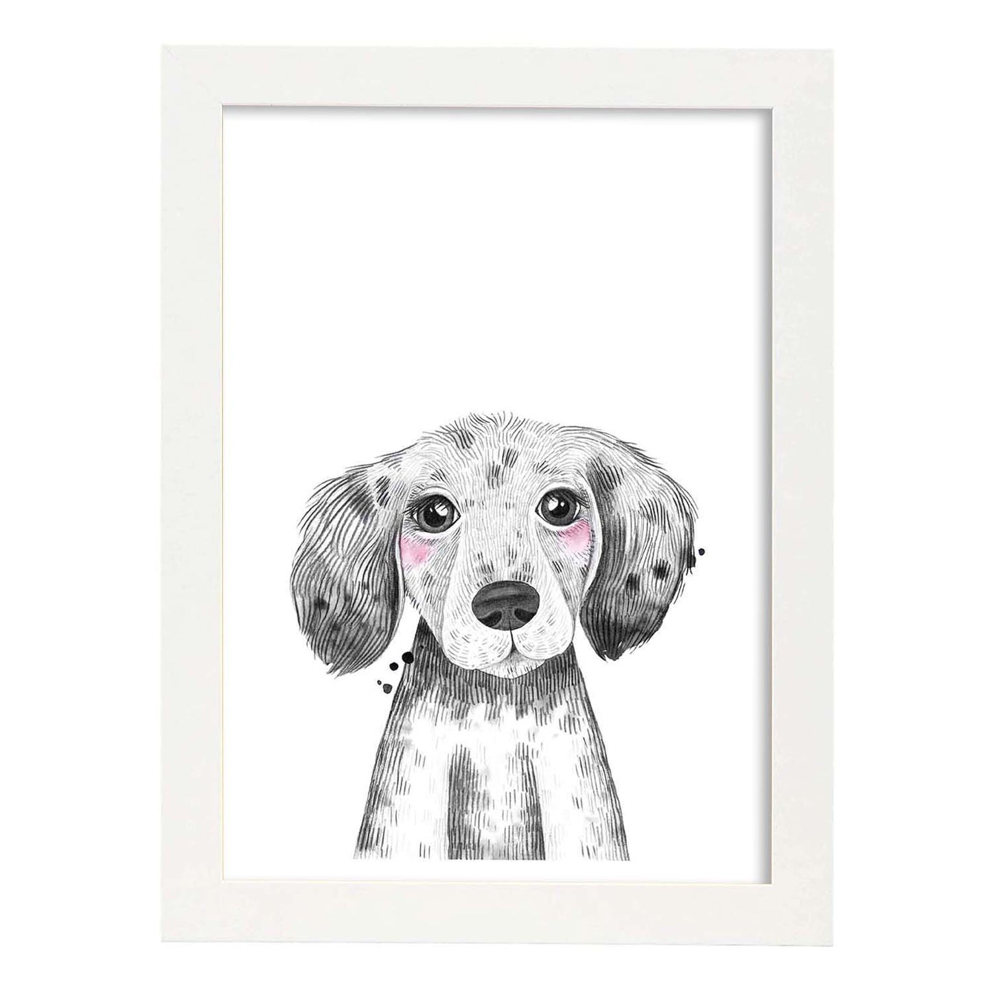 Lámina infantil Perro bebe blanco y negro Poster animales infantiles-Artwork-Nacnic-A3-Marco Blanco-Nacnic Estudio SL