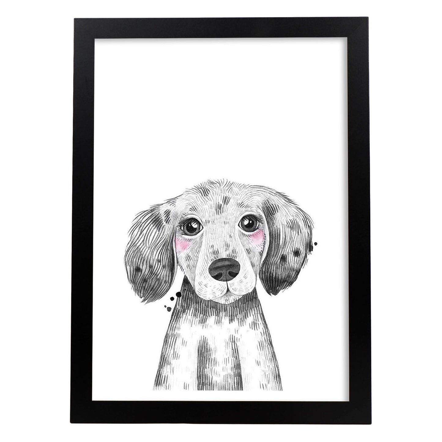 Lámina infantil Perro bebe blanco y negro Poster animales infantiles-Artwork-Nacnic-A3-Marco Negro-Nacnic Estudio SL