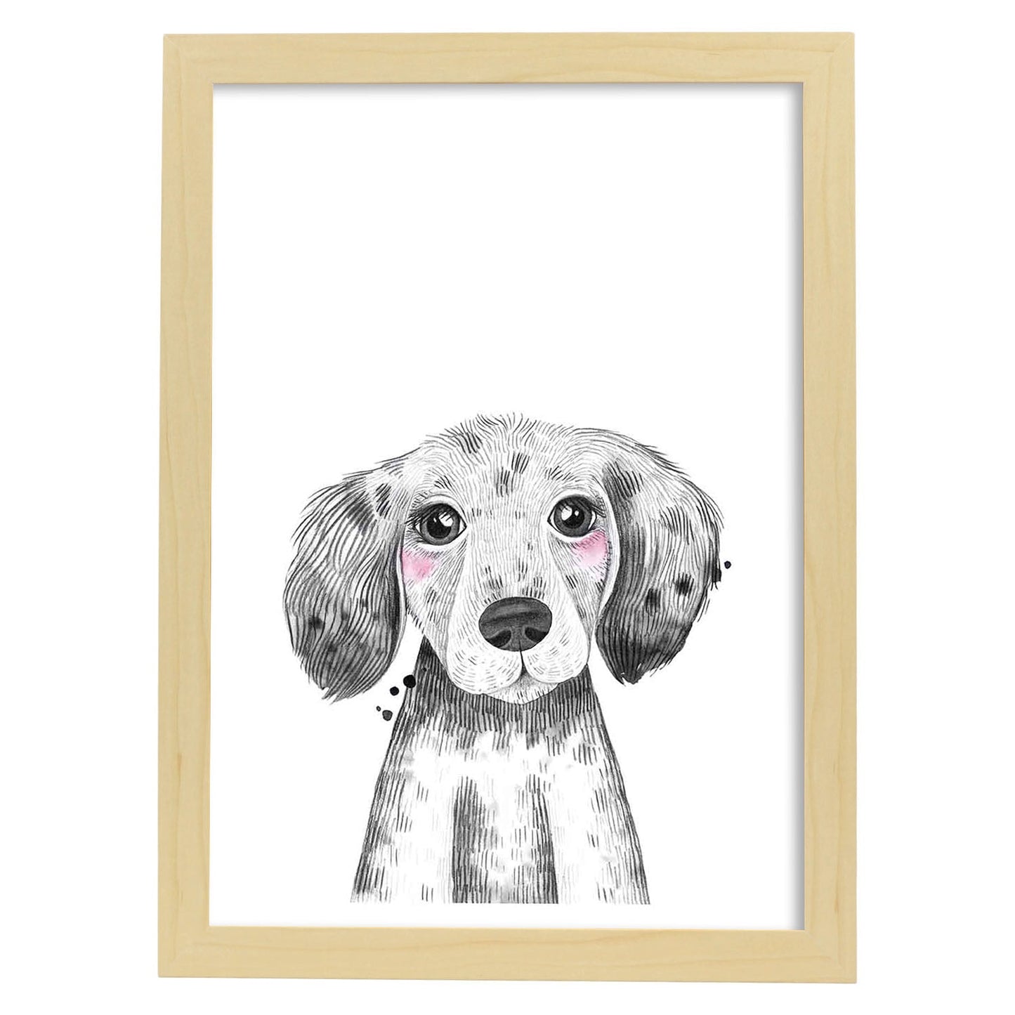 Lámina infantil Perro bebe blanco y negro Poster animales infantiles-Artwork-Nacnic-A4-Marco Madera clara-Nacnic Estudio SL