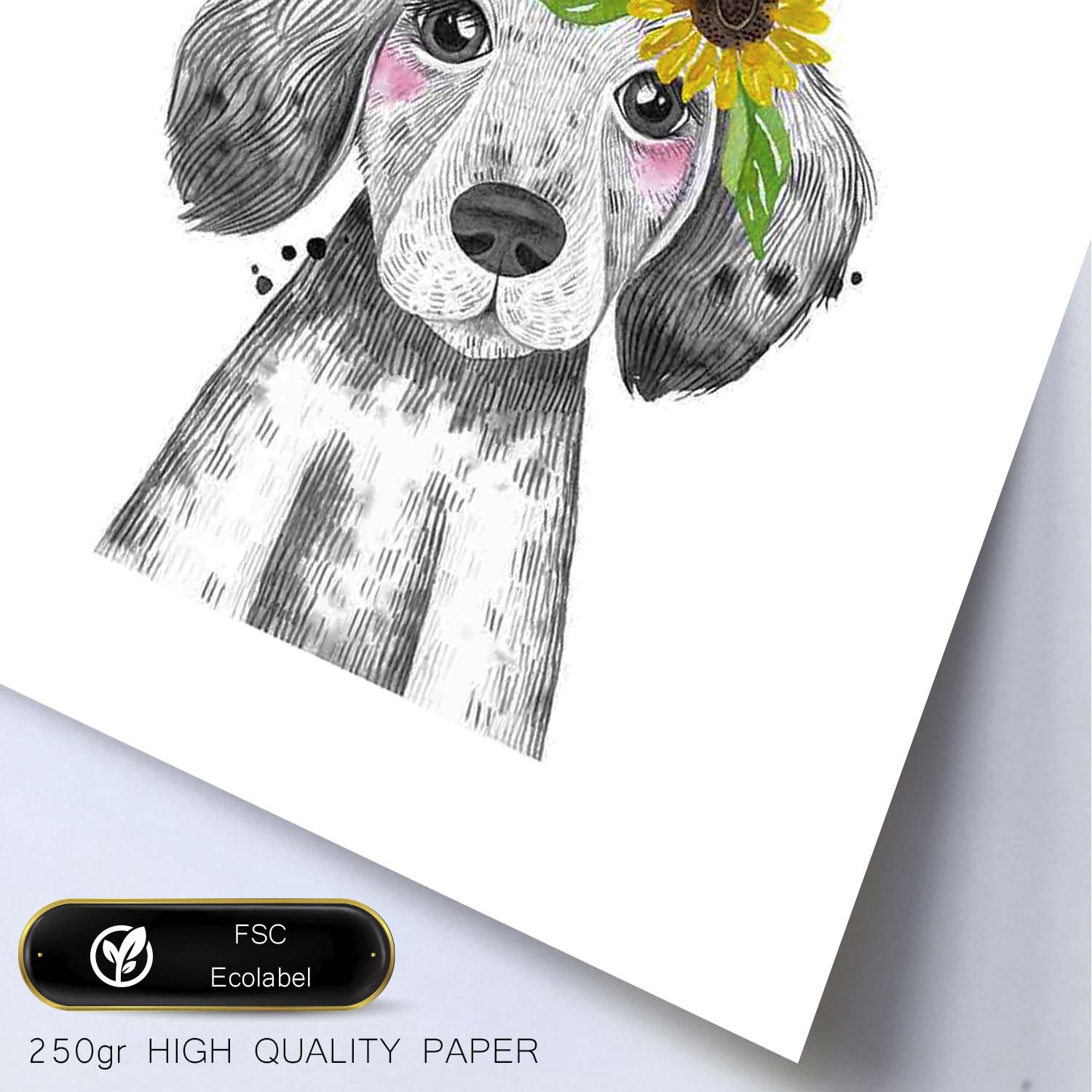 Lámina infantil Perro bebe con flores en la cabeza Poster animales infantiles-Artwork-Nacnic-Nacnic Estudio SL
