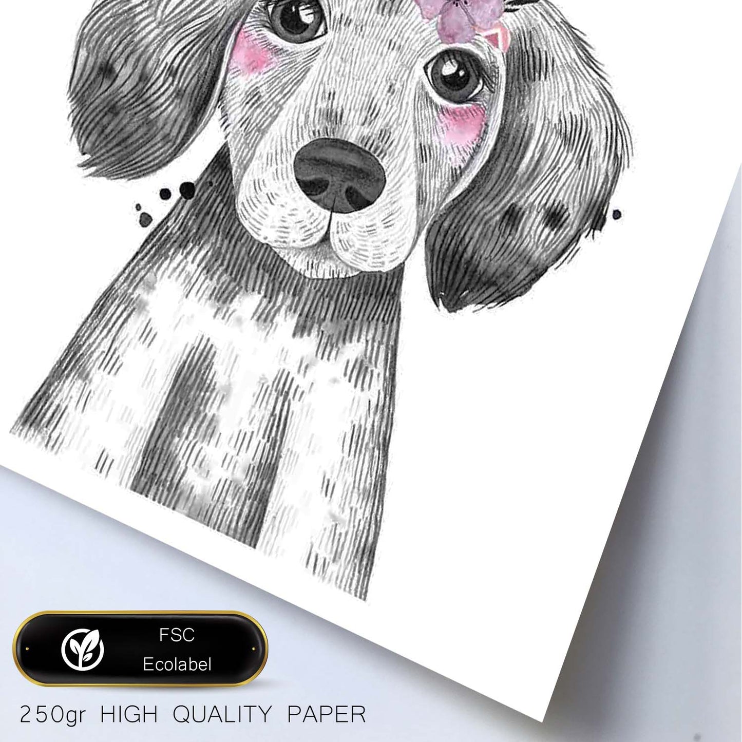 Lámina infantil Perro bebe con flores y plumas poster animales infantiles-Artwork-Nacnic-Nacnic Estudio SL