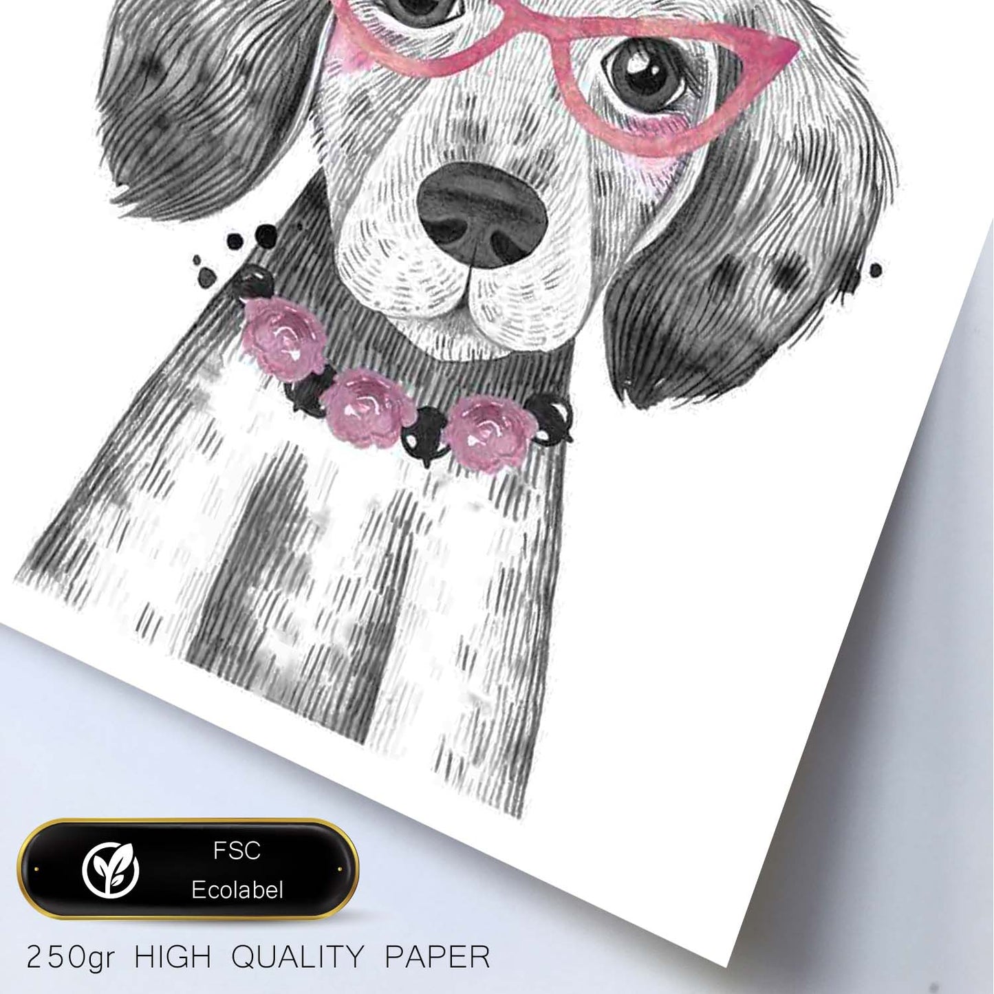 Lámina infantil Perro bebe con gafas y flores poster animales infantiles-Artwork-Nacnic-Nacnic Estudio SL