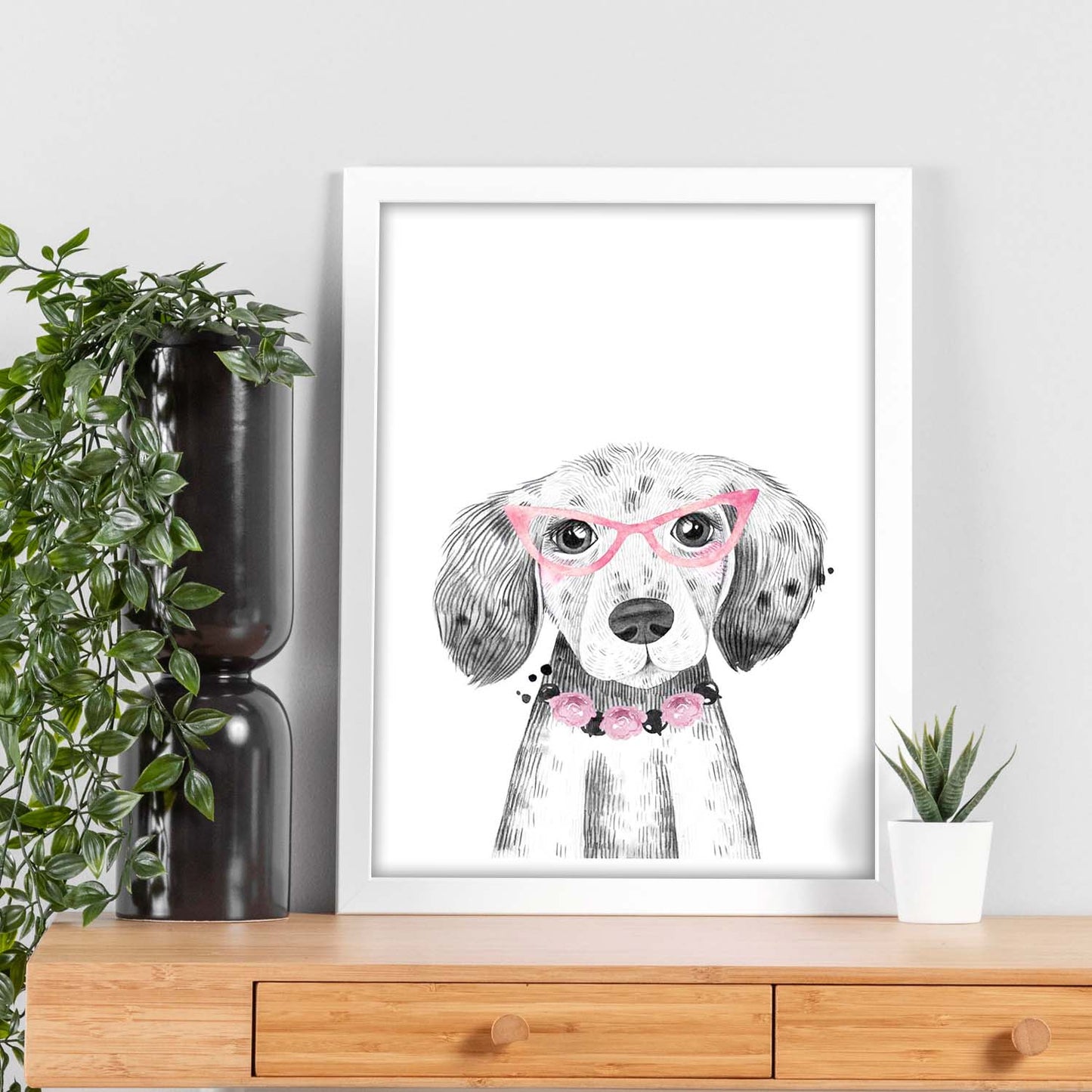 Lámina infantil Perro bebe con gafas y flores poster animales infantiles-Artwork-Nacnic-Nacnic Estudio SL