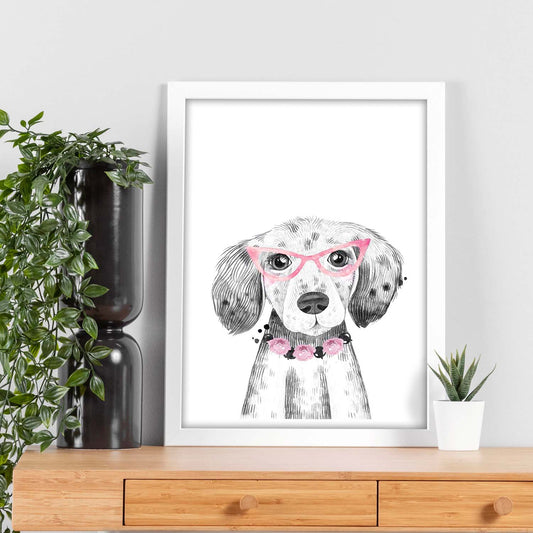 Lámina infantil Perro bebe con gafas y flores poster animales infantiles-Artwork-Nacnic-Nacnic Estudio SL