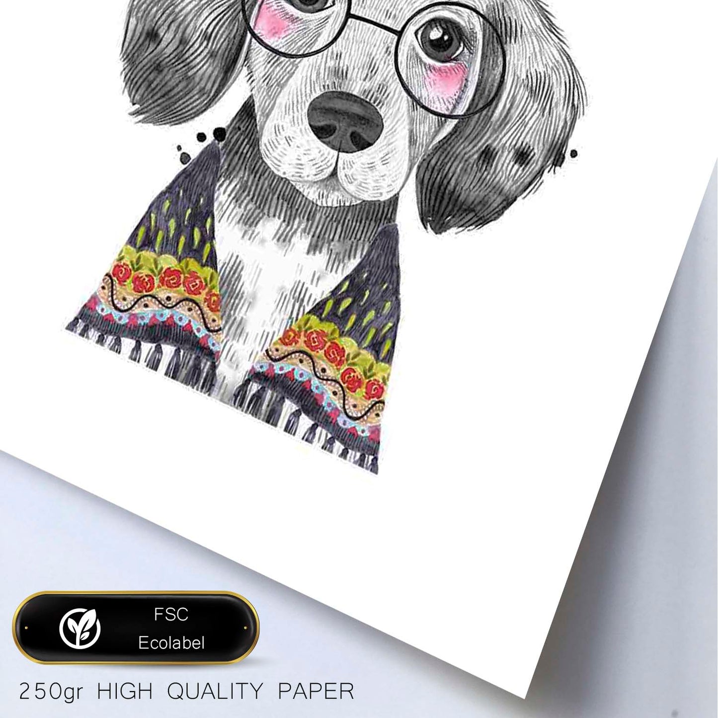 Lámina infantil Perro bebe con gafas y pañuelo Poster animales infantiles-Artwork-Nacnic-Nacnic Estudio SL