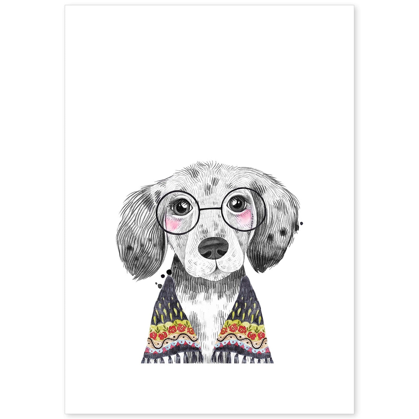 Lámina infantil Perro bebe con gafas y pañuelo Poster animales infantiles-Artwork-Nacnic-A4-Sin marco-Nacnic Estudio SL