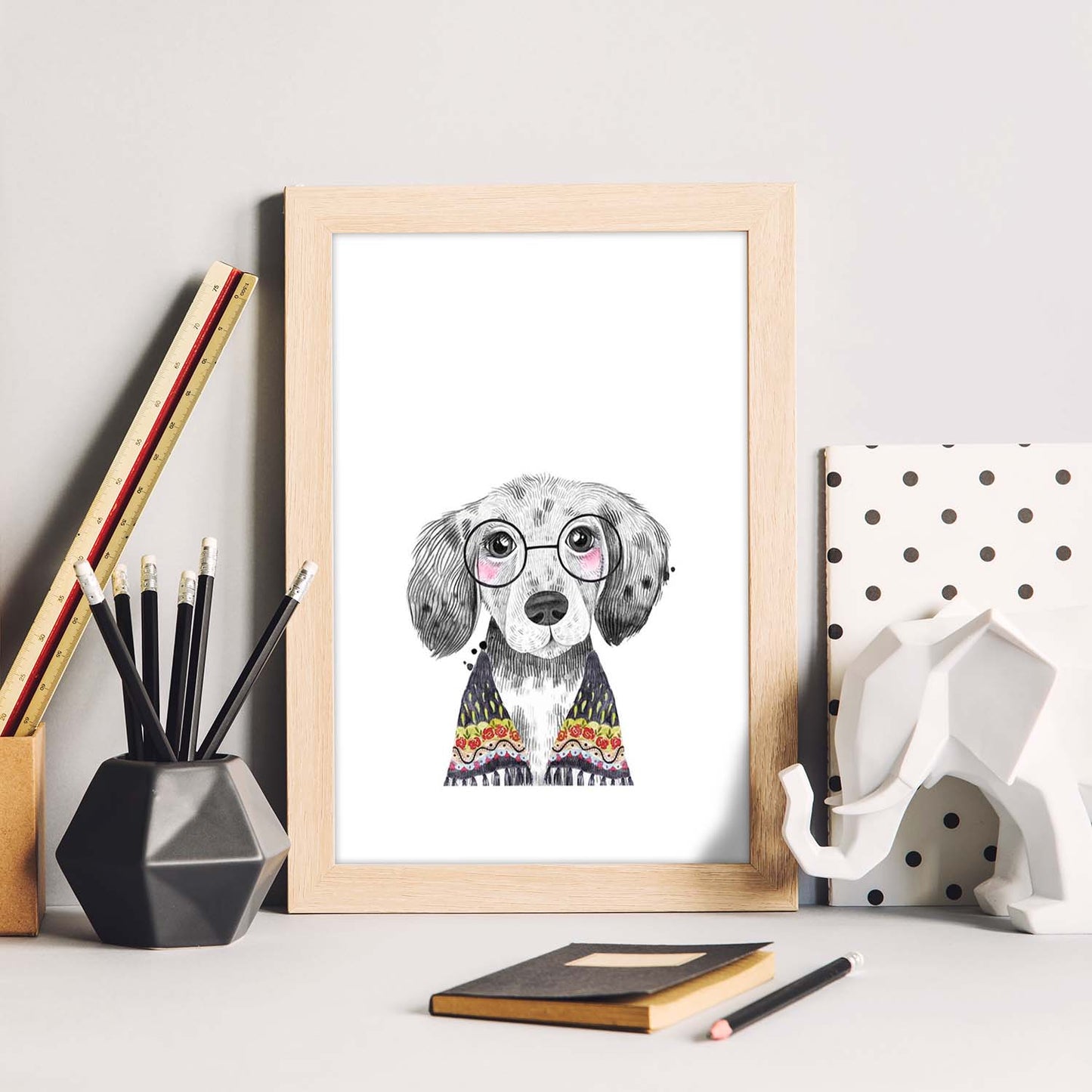 Lámina infantil Perro bebe con gafas y pañuelo Poster animales infantiles-Artwork-Nacnic-Nacnic Estudio SL