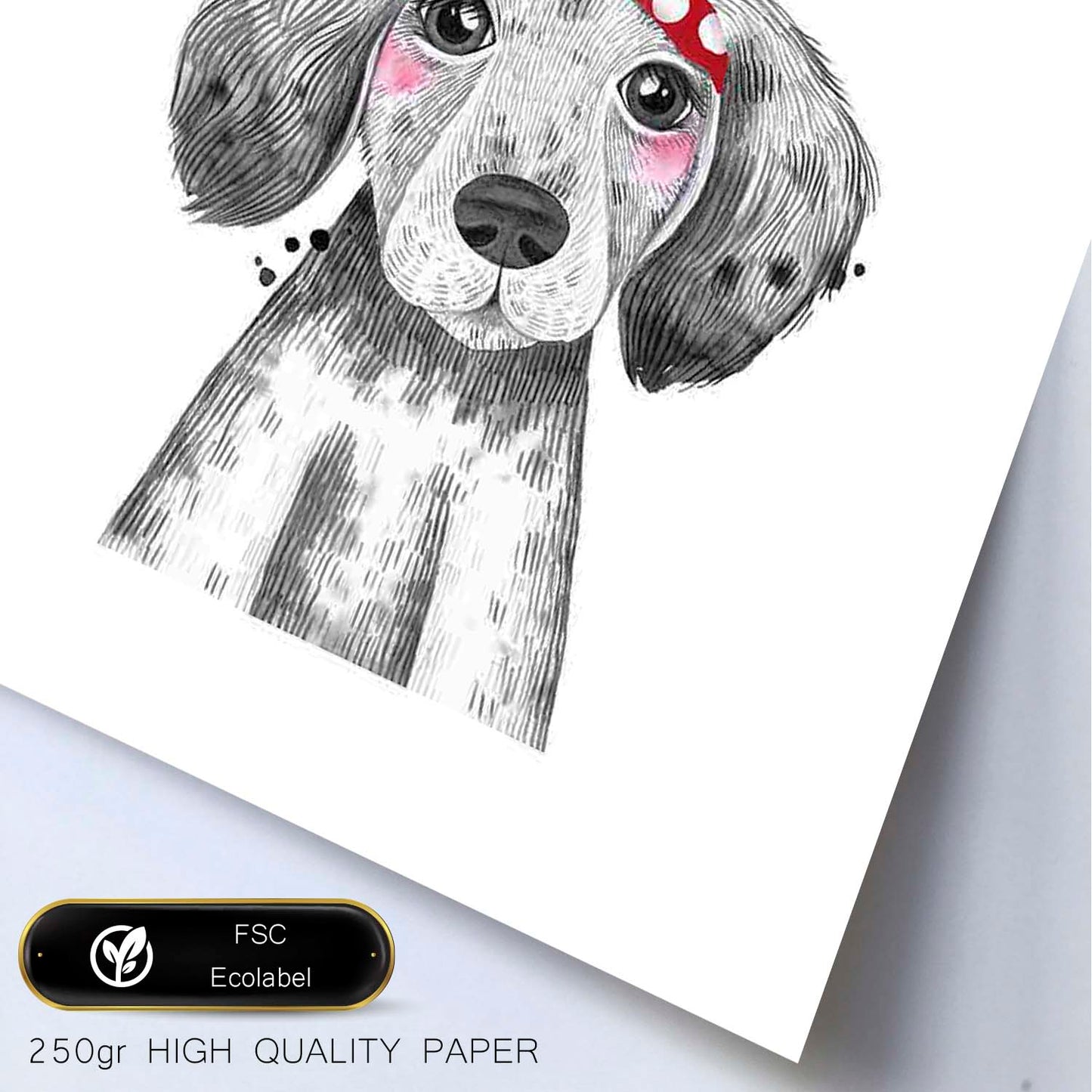 Lámina infantil Perro bebe con pañuelo rojo en la cabeza Poster animales infantiles-Artwork-Nacnic-Nacnic Estudio SL