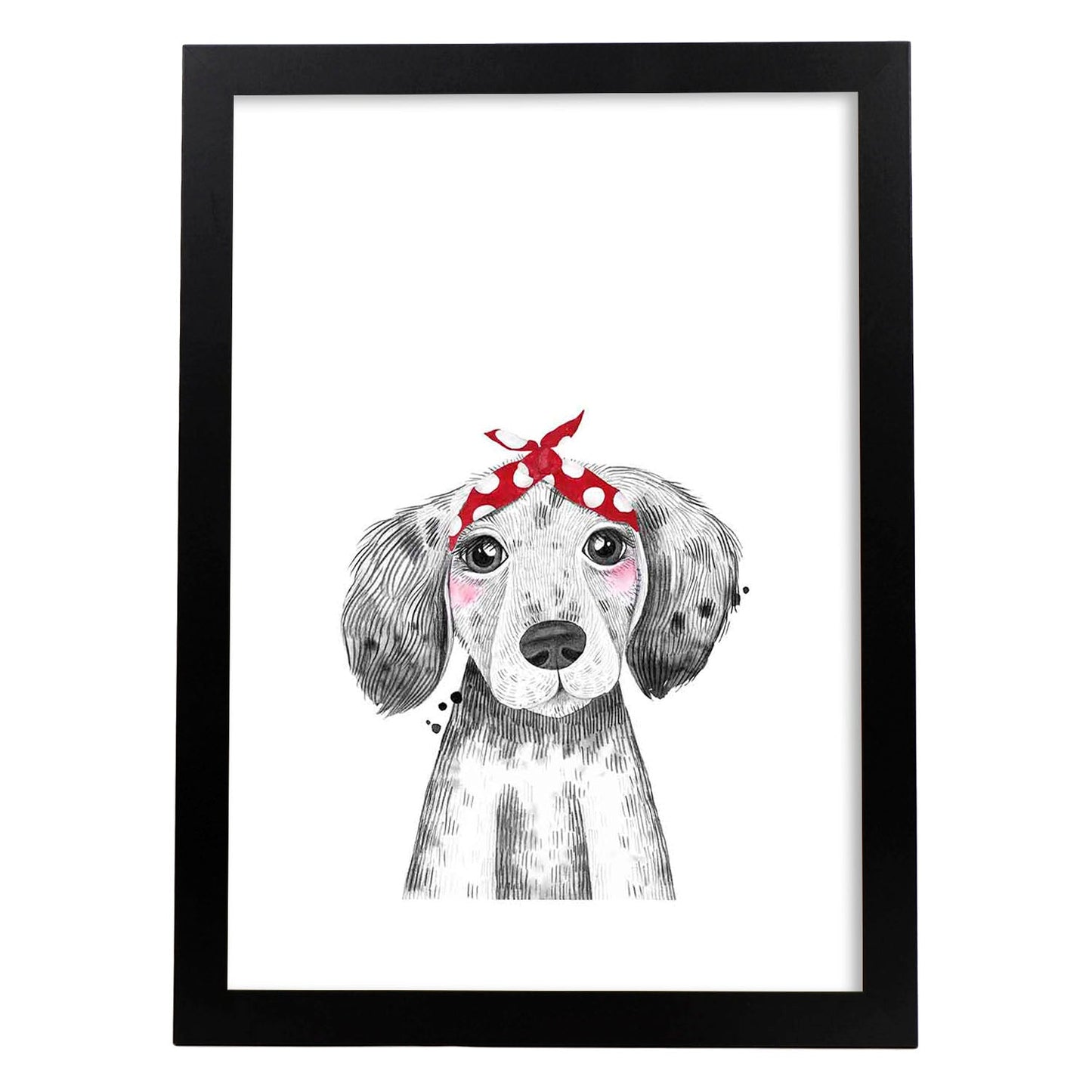 Lámina infantil Perro bebe con pañuelo rojo en la cabeza Poster animales infantiles-Artwork-Nacnic-A3-Marco Negro-Nacnic Estudio SL
