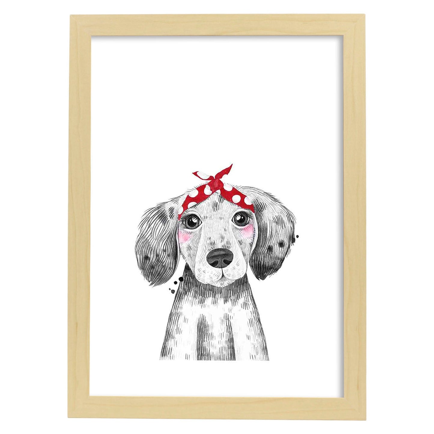 Lámina infantil Perro bebe con pañuelo rojo en la cabeza Poster animales infantiles-Artwork-Nacnic-A4-Marco Madera clara-Nacnic Estudio SL