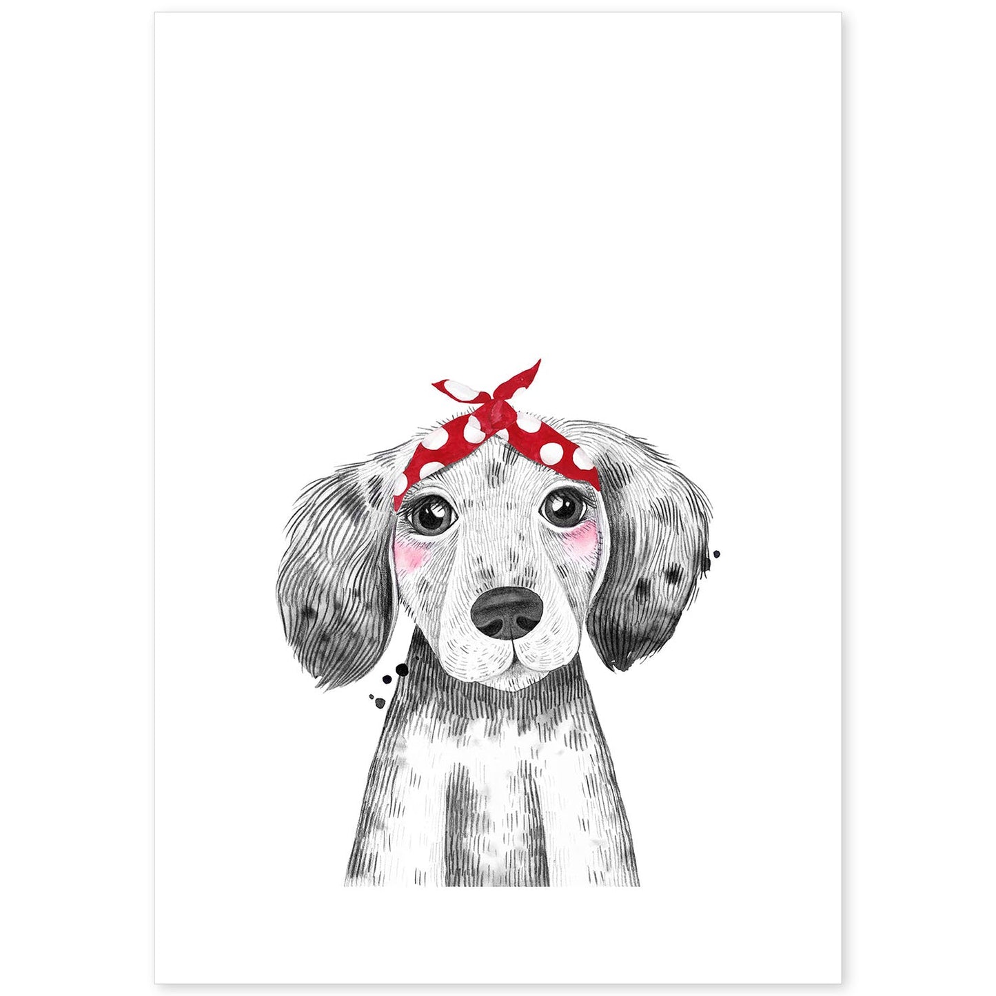 Lámina infantil Perro bebe con pañuelo rojo en la cabeza Poster animales infantiles-Artwork-Nacnic-A4-Sin marco-Nacnic Estudio SL