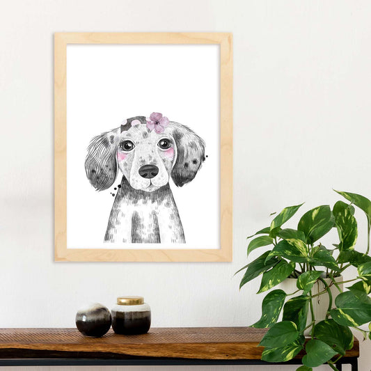 Lámina infantil Perro bebe con pañuelo y flor Poster animales infantiles-Artwork-Nacnic-Nacnic Estudio SL