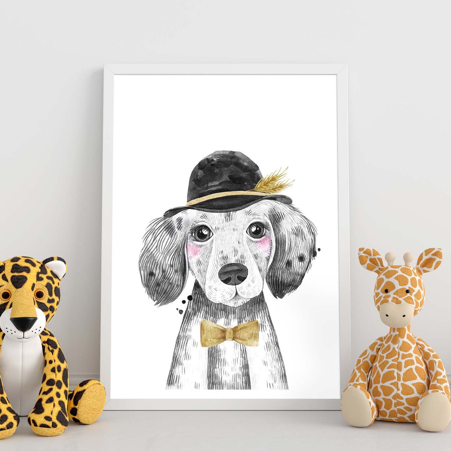 Lámina infantil Perro bebe con sombrero y pajarita poster animales infantiles-Artwork-Nacnic-Nacnic Estudio SL