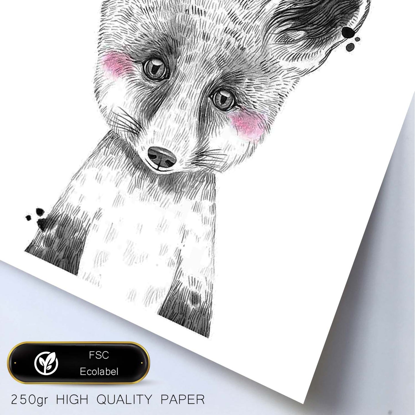 Lámina infantil Zorro infantil blanco y negro poster de animales infantiles-Artwork-Nacnic-Nacnic Estudio SL