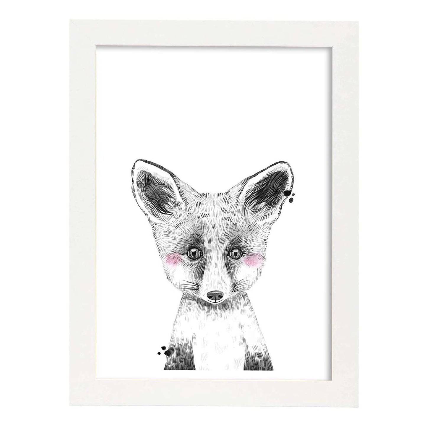 Lámina infantil Zorro infantil blanco y negro poster de animales infantiles-Artwork-Nacnic-A3-Marco Blanco-Nacnic Estudio SL