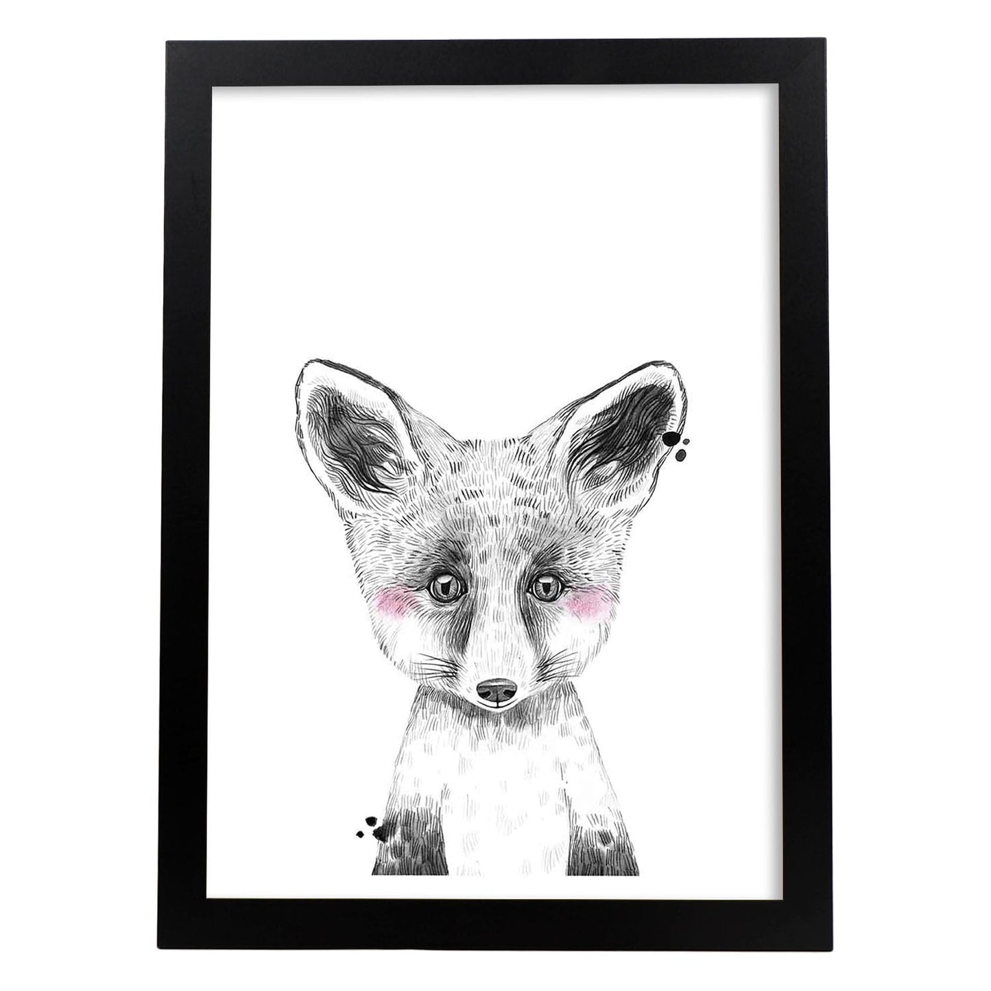 Lámina infantil Zorro infantil blanco y negro poster de animales infantiles-Artwork-Nacnic-A3-Marco Negro-Nacnic Estudio SL