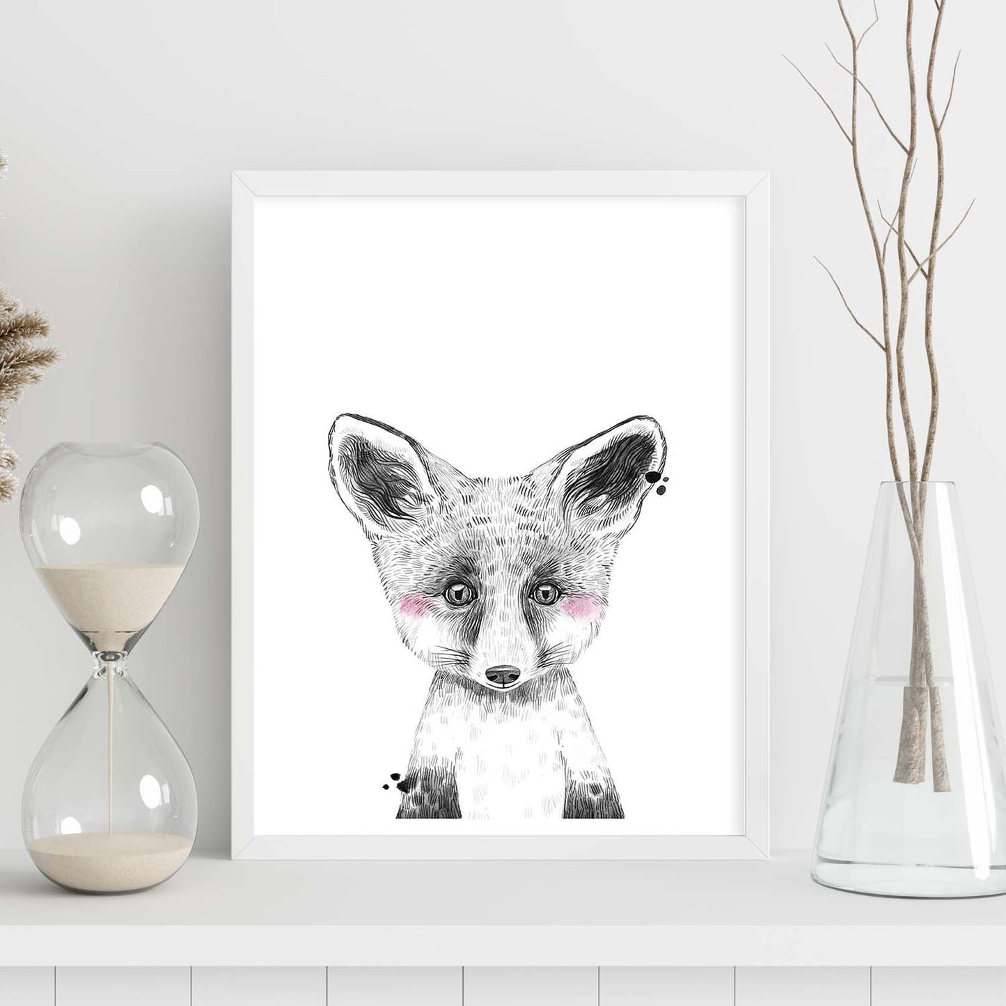 Lámina infantil Zorro infantil blanco y negro poster de animales infantiles-Artwork-Nacnic-Nacnic Estudio SL