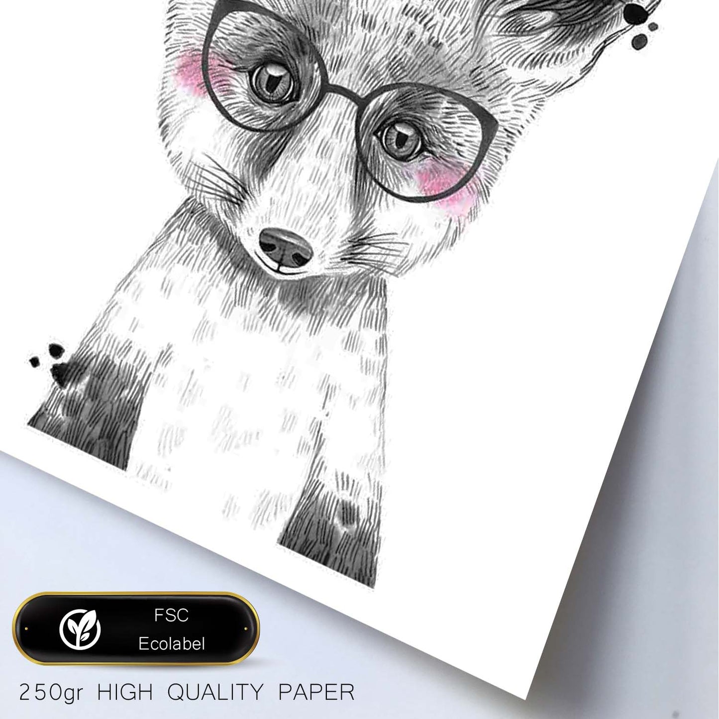 Lámina infantil Zorro infantil con gafas y pañuelo rosa poster animales infantiles-Artwork-Nacnic-Nacnic Estudio SL