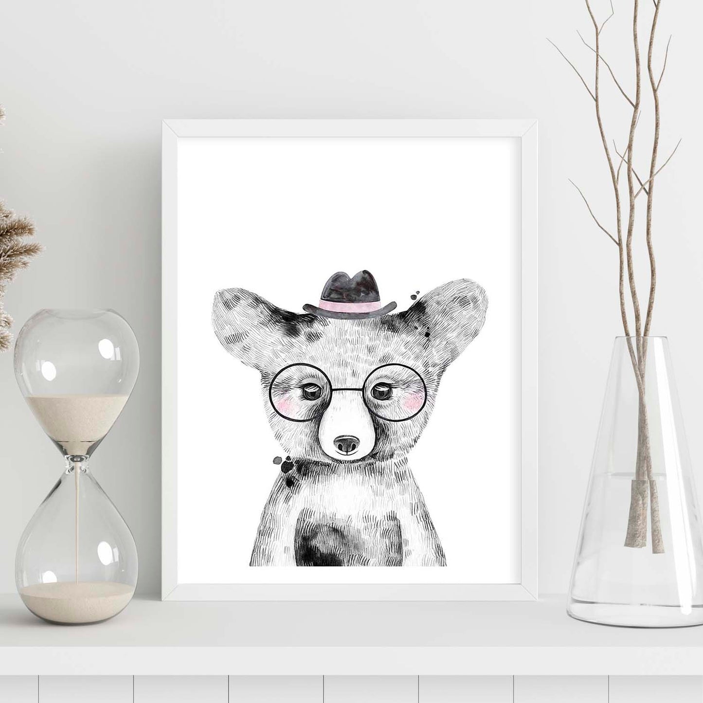 Lámina infantil Zorro infantil con gafas y sombrero poster de animales infantiles-Artwork-Nacnic-Nacnic Estudio SL