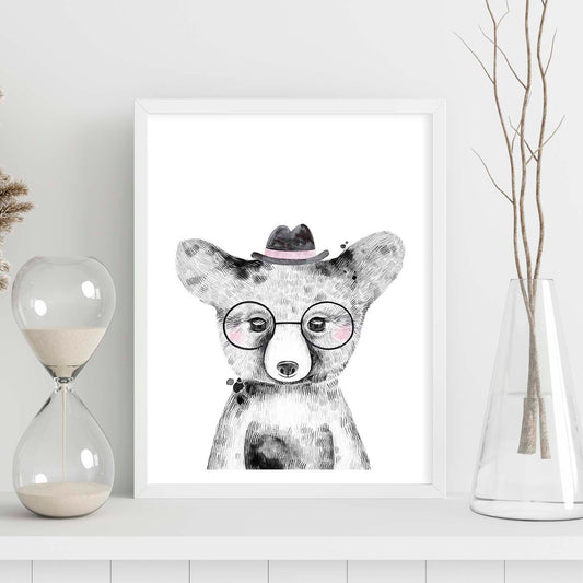 Lámina infantil Zorro infantil con gafas y sombrero poster de animales infantiles-Artwork-Nacnic-Nacnic Estudio SL