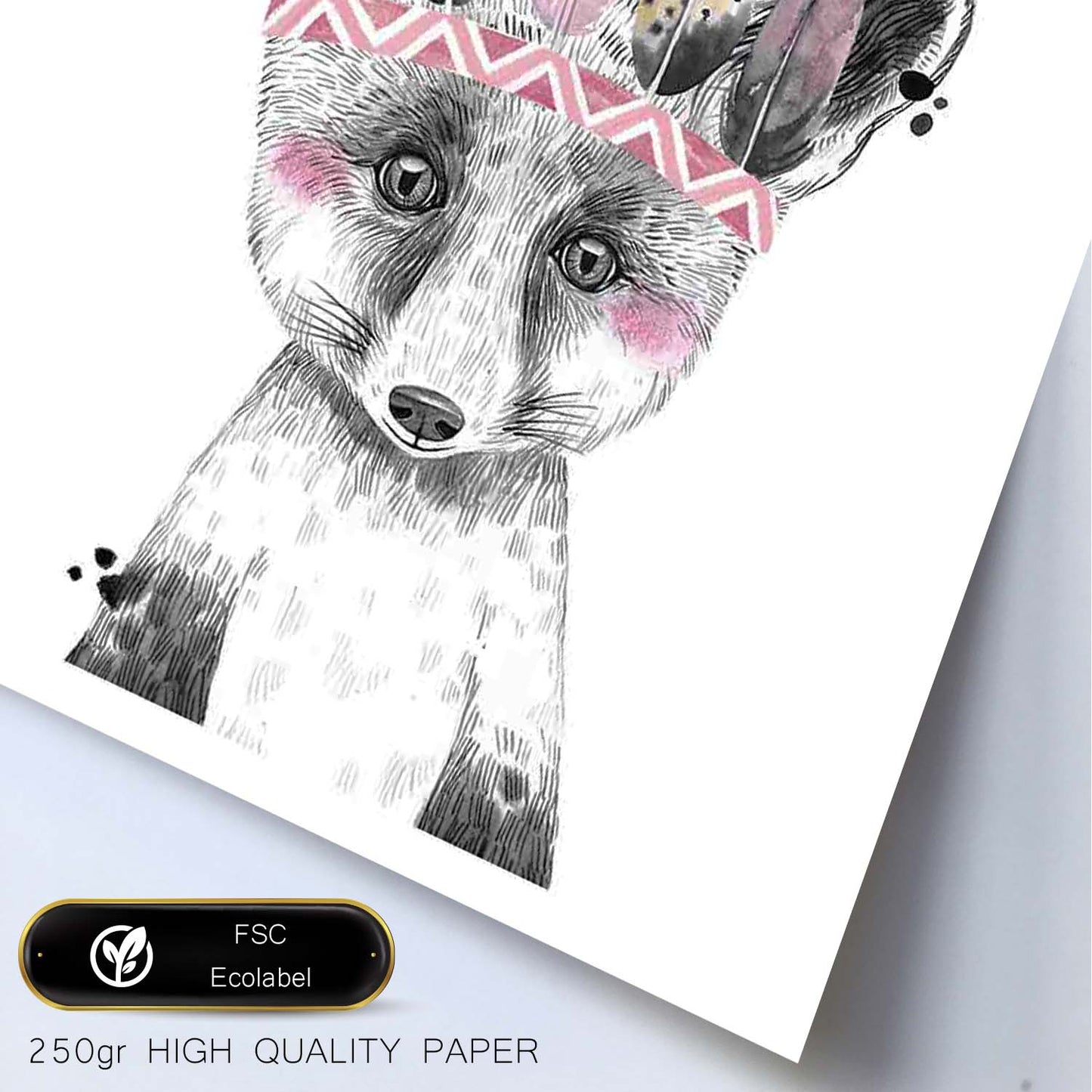 Lámina infantil Zorro infantil con plumas en la cabeza poster de animales infantiles-Artwork-Nacnic-Nacnic Estudio SL
