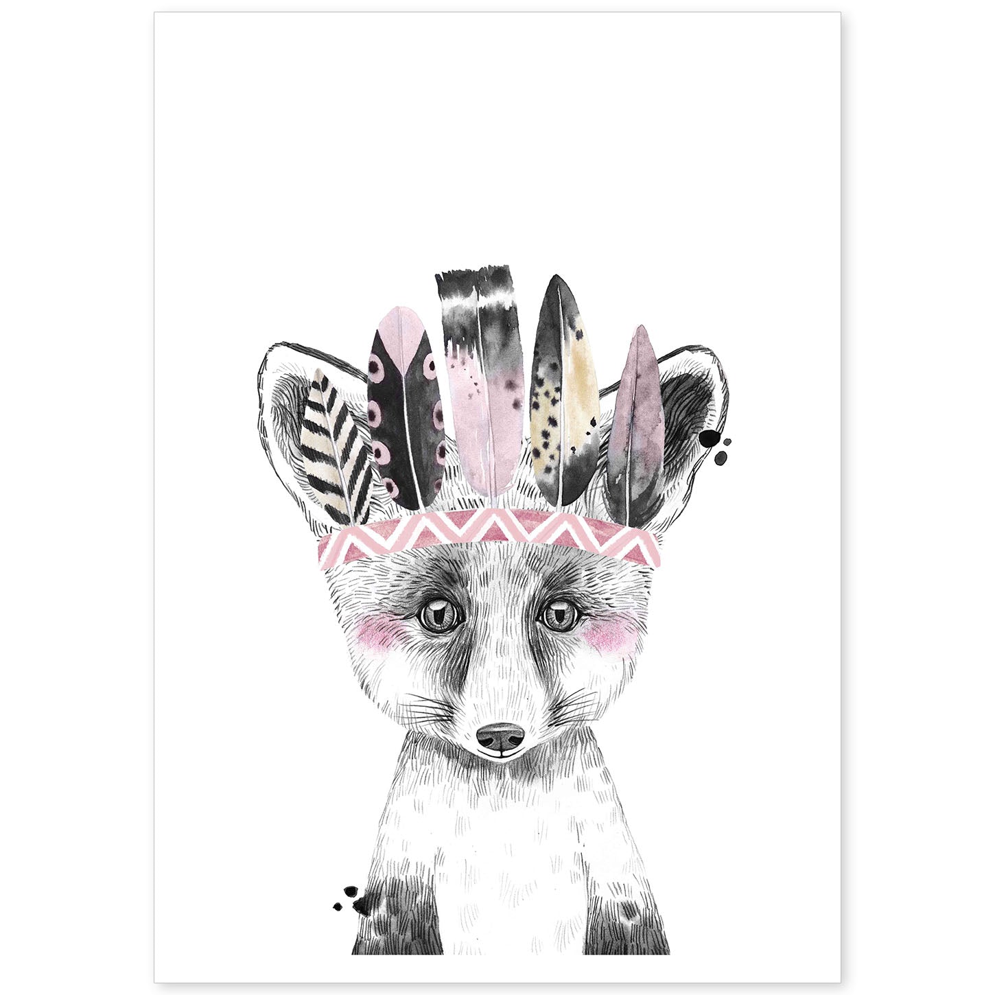Lámina infantil Zorro infantil con plumas en la cabeza poster de animales infantiles-Artwork-Nacnic-A4-Sin marco-Nacnic Estudio SL