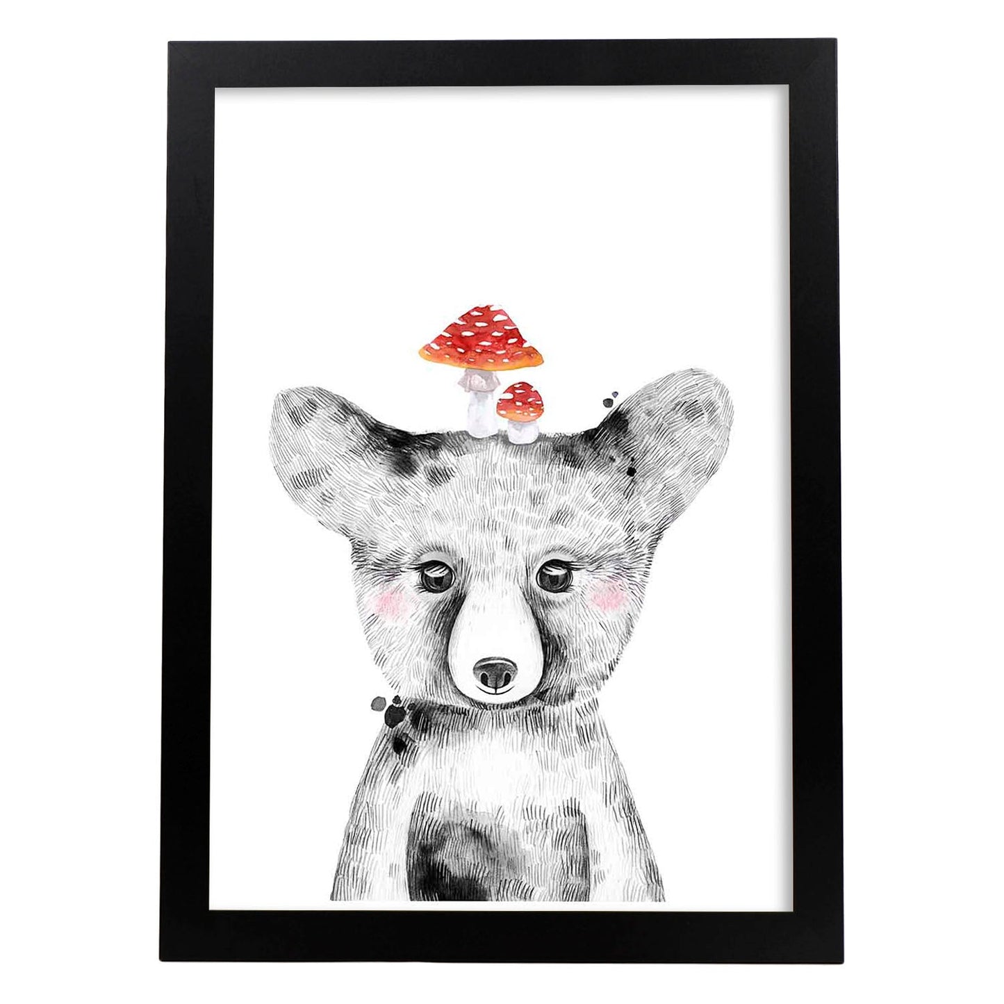 Lámina infantil Zorro infantil con setas poster animales infantiles-Artwork-Nacnic-A4-Marco Negro-Nacnic Estudio SL