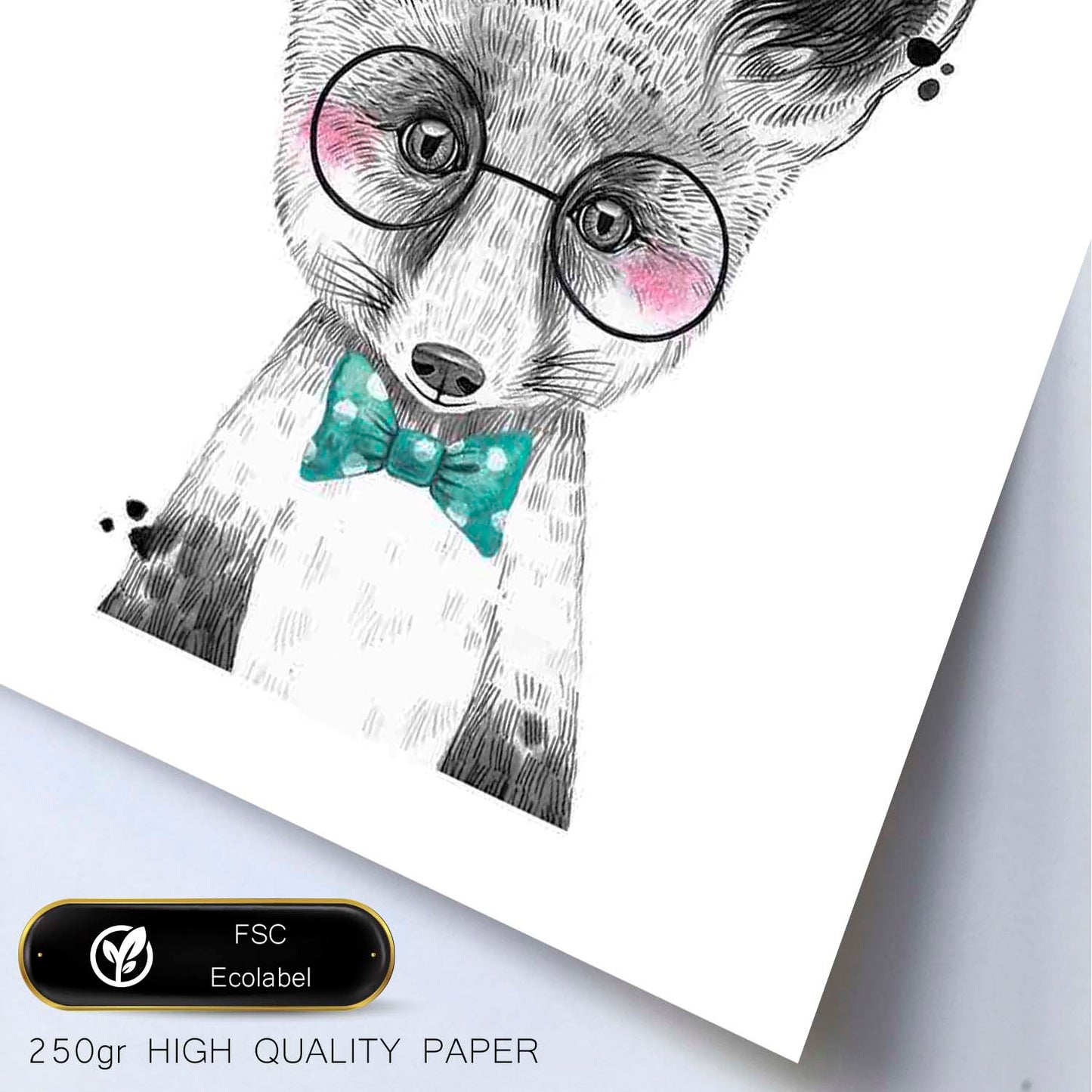 Lámina infantil Zorro infantil con sombrero gafas y pajarita poster animales infantiles-Artwork-Nacnic-Nacnic Estudio SL