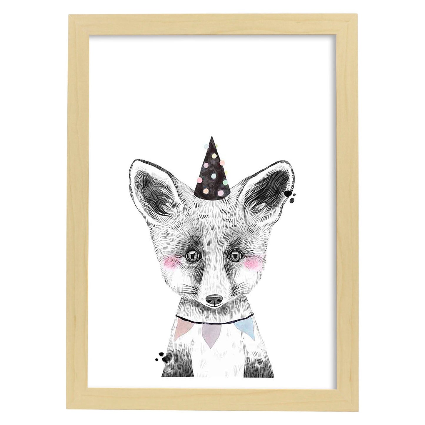 Lámina infantil Zorro infantil de fiesta poster animales infantiles-Artwork-Nacnic-A3-Marco Madera clara-Nacnic Estudio SL
