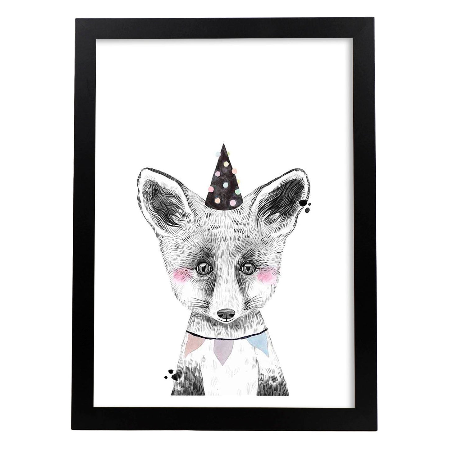 Lámina infantil Zorro infantil de fiesta poster animales infantiles-Artwork-Nacnic-A4-Marco Negro-Nacnic Estudio SL