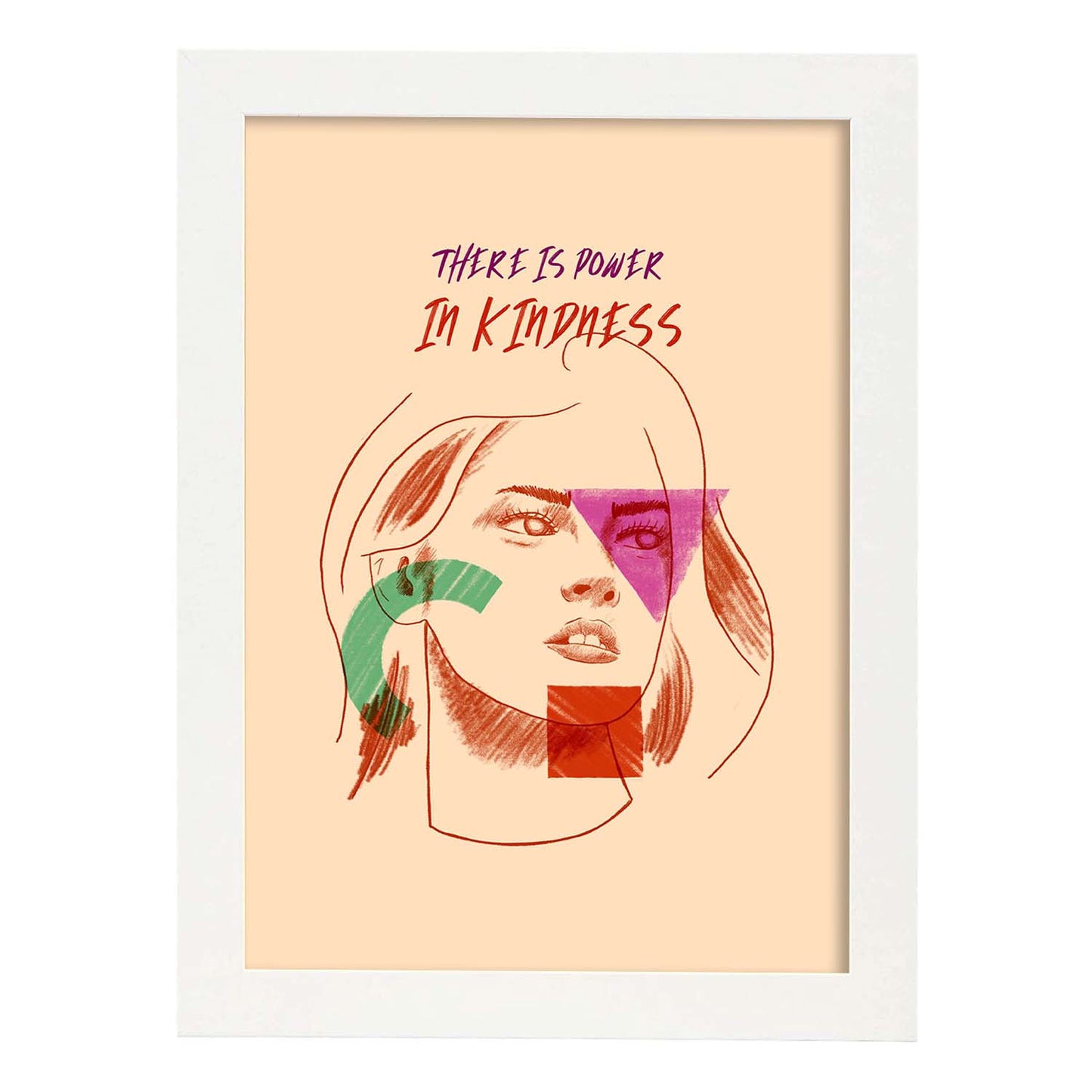 Lámina La bondad es poder. Pósters con mensaje. Bocetos de bustos minimalistas y coloridos.-Artwork-Nacnic-A3-Marco Blanco-Nacnic Estudio SL