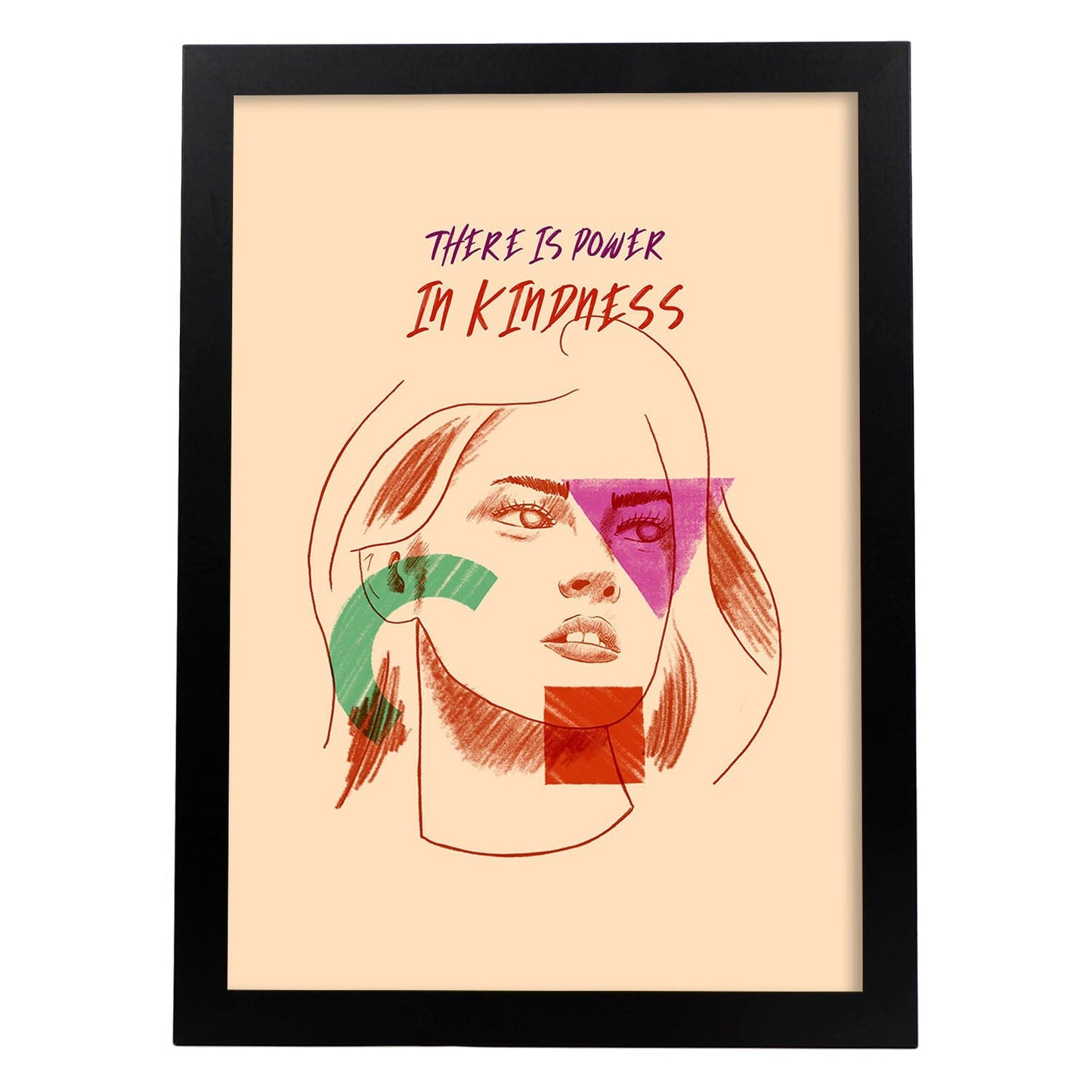 Lámina La bondad es poder. Pósters con mensaje. Bocetos de bustos minimalistas y coloridos.-Artwork-Nacnic-A4-Marco Negro-Nacnic Estudio SL