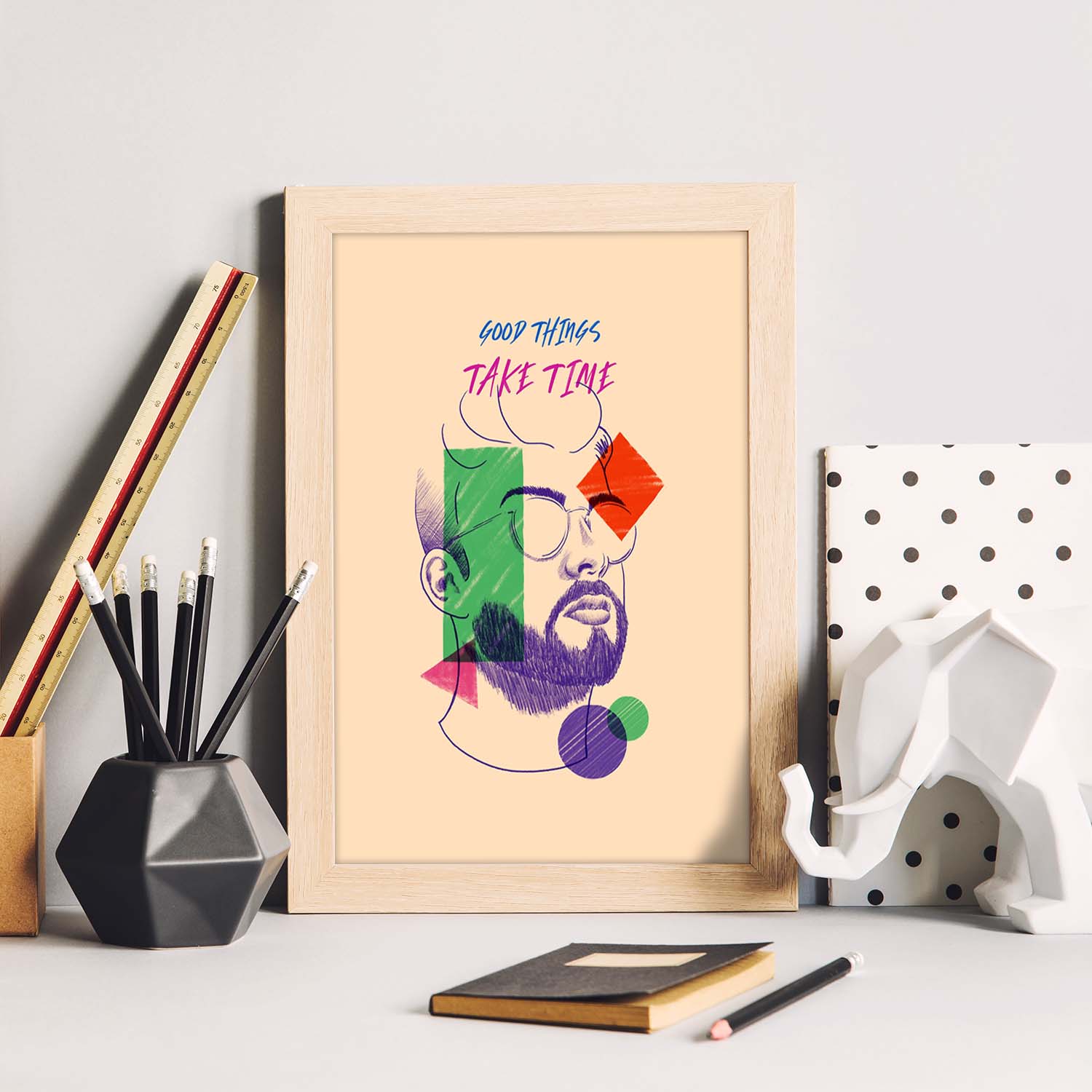 Lámina Las cosas buenas llevan tiempo. Pósters con mensaje. Bocetos de bustos minimalistas y coloridos.-Artwork-Nacnic-Nacnic Estudio SL